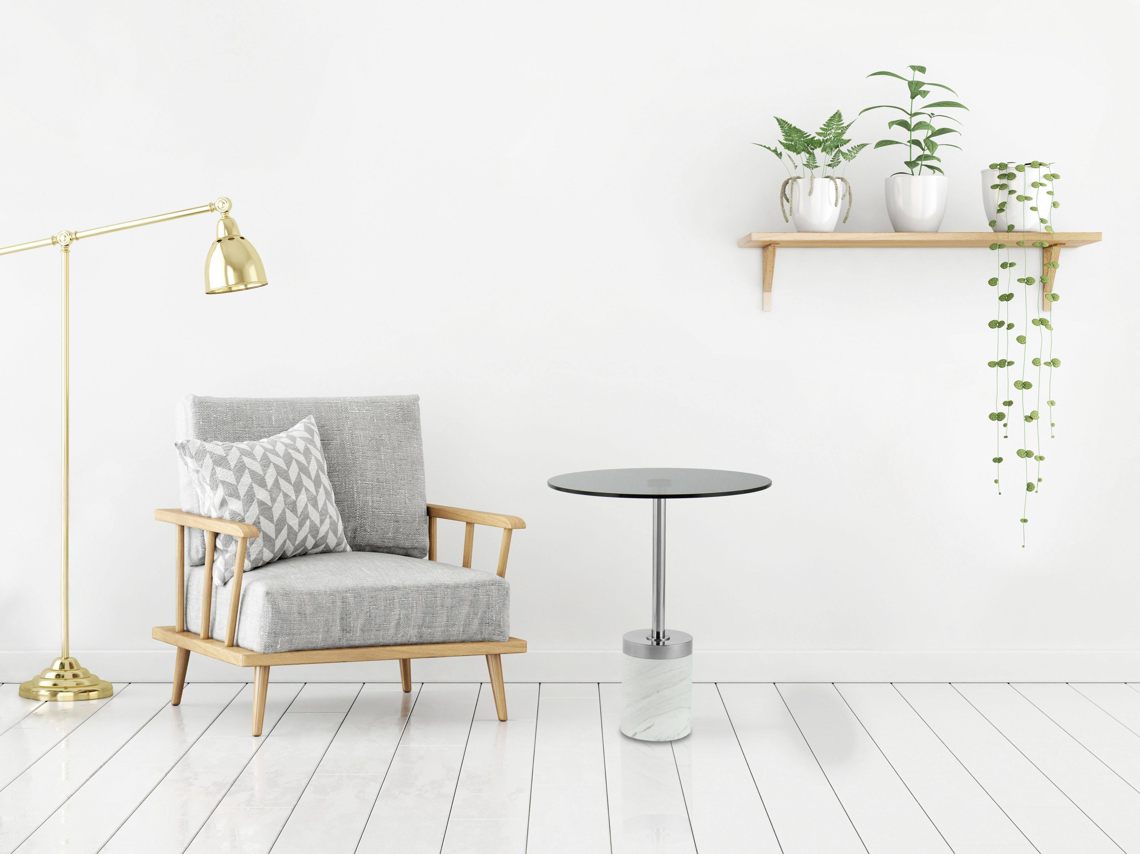 Kayoom Bijzettafel Lana 125, robuust glasblad, basis in marmerlook robust, onderhoudsvriendelijk, van hoge kwaliteit, geschikt voor buiten en binnen (1 stuk)