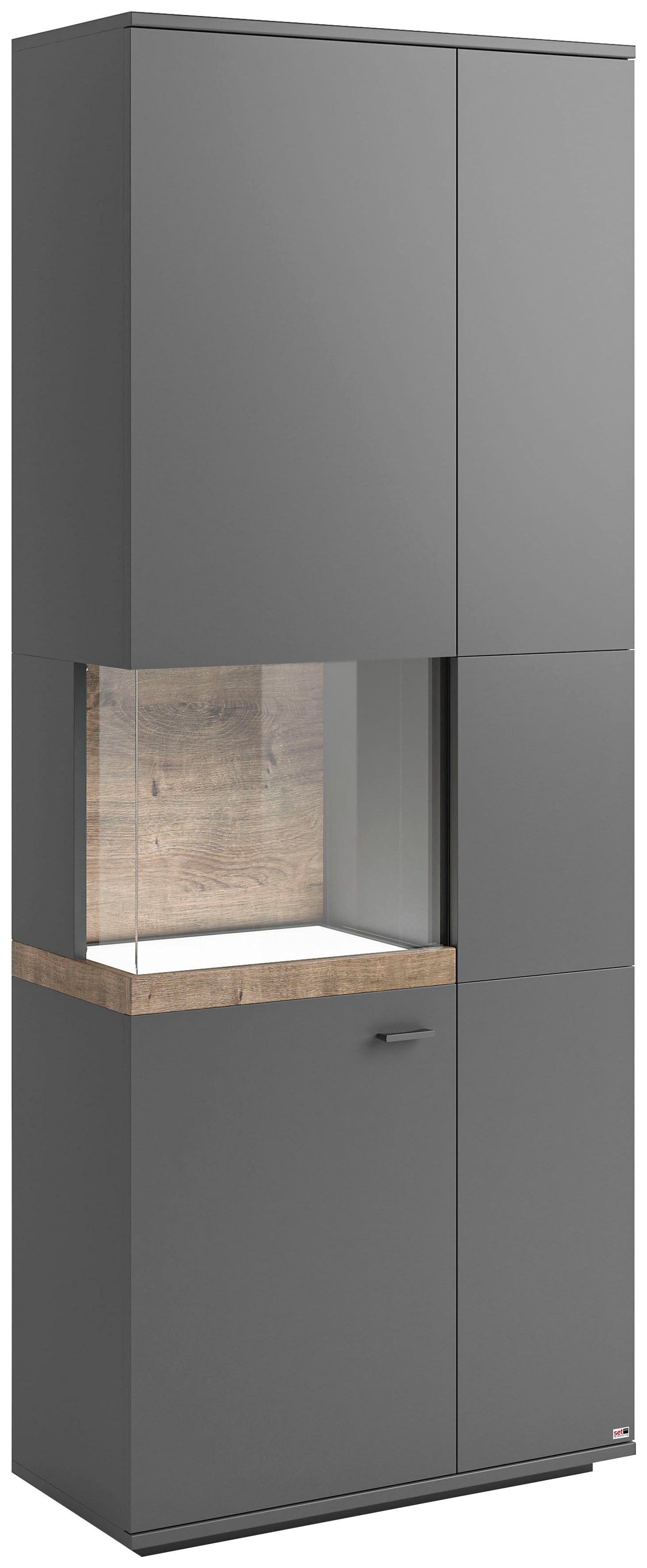 set one by Musterring Vitrinekast Lancaster Kleuren wit of grijs met eikenafwerking, met LED-verlichting