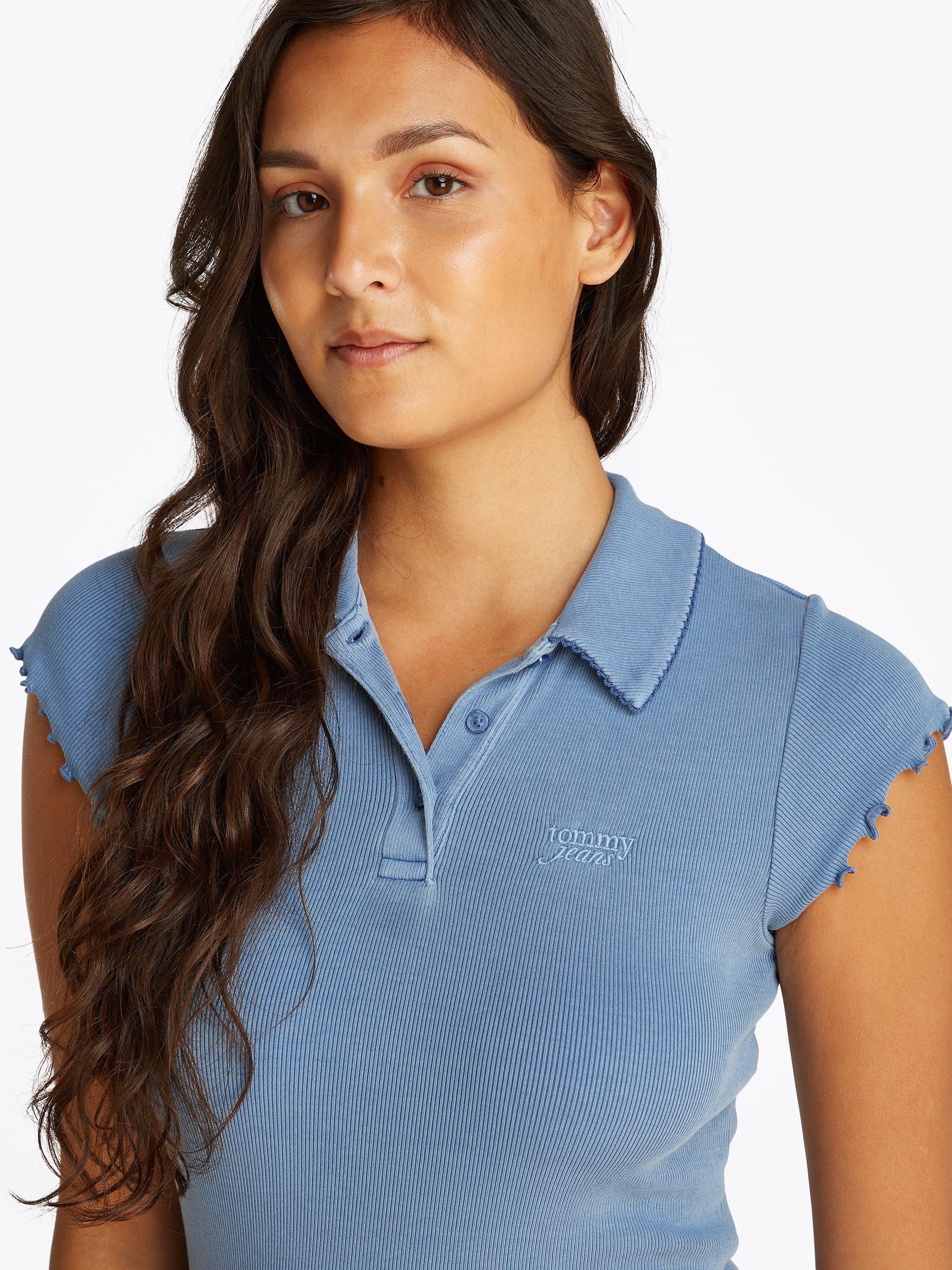 TOMMY JEANS Polojurk TJW GMD RIB POLO SS DRESS met geribde structuur, babylockzoom