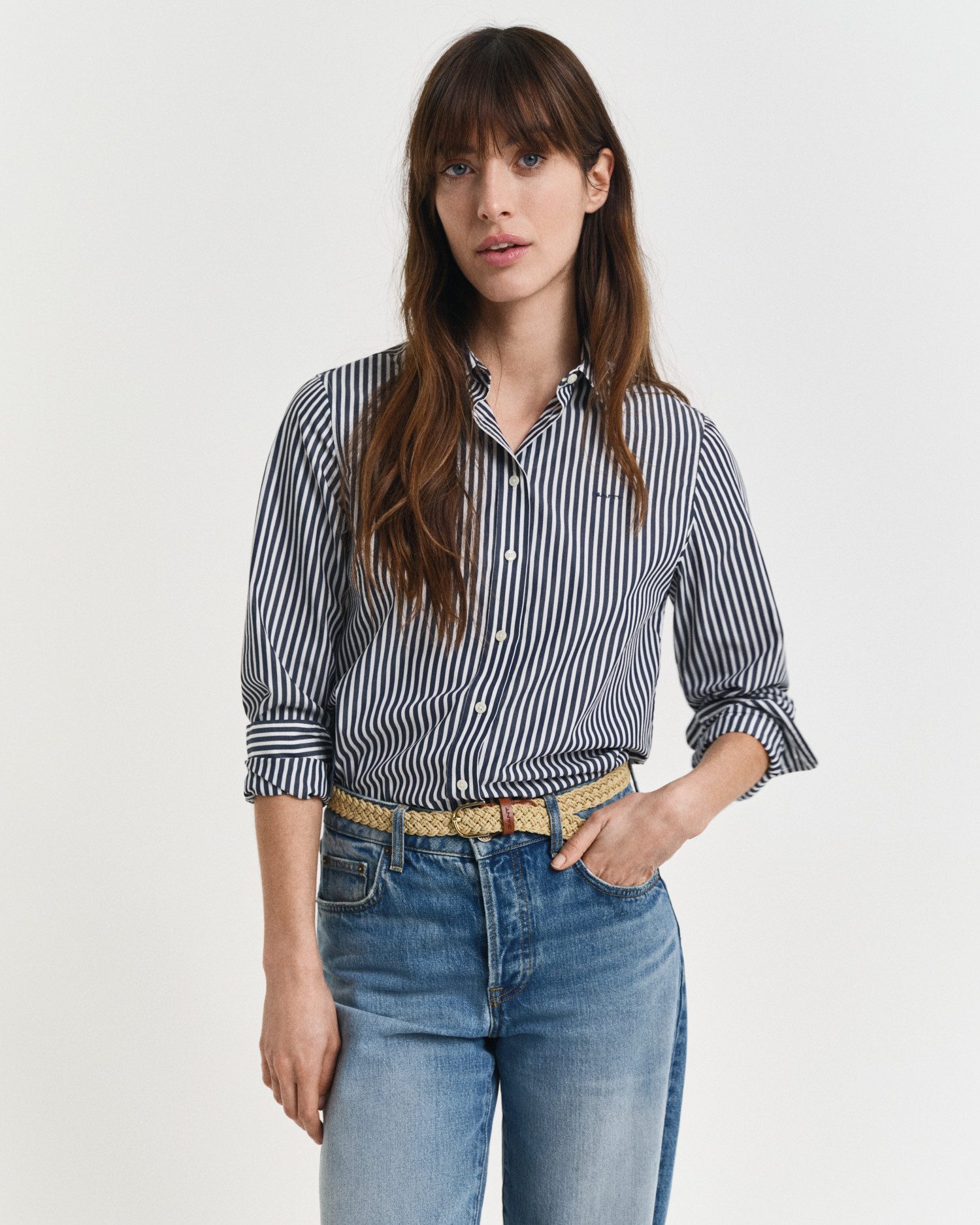 Gant Overhemdblouse REG POPLIN STRIPED SHIRT met een klein geborduurd logo op de borst