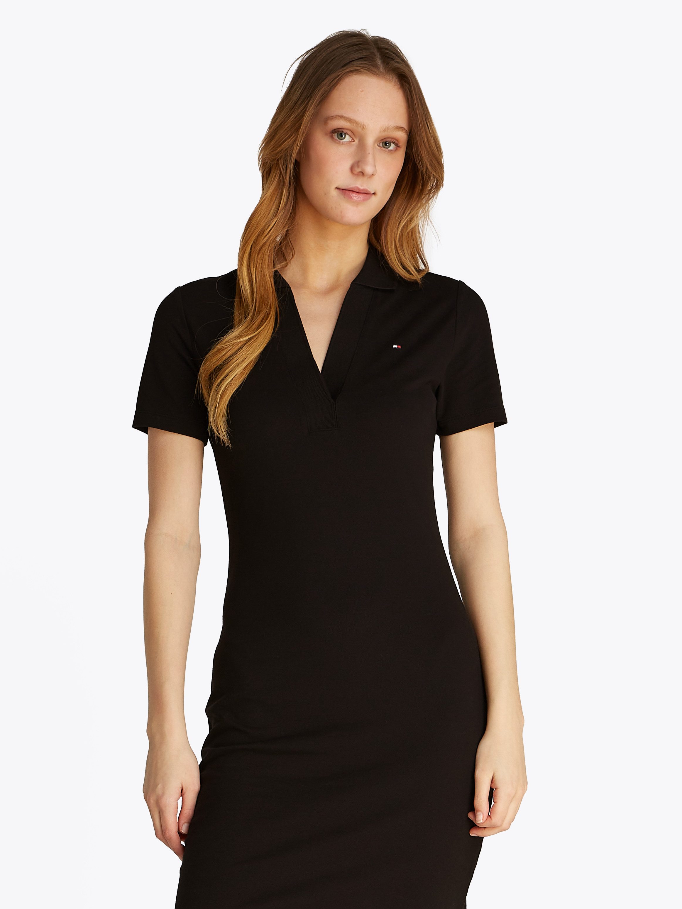 Tommy Hilfiger Polojurk SLIM OPEN NK POLO DRESS SS met geborduurde tommy hilfiger vlag