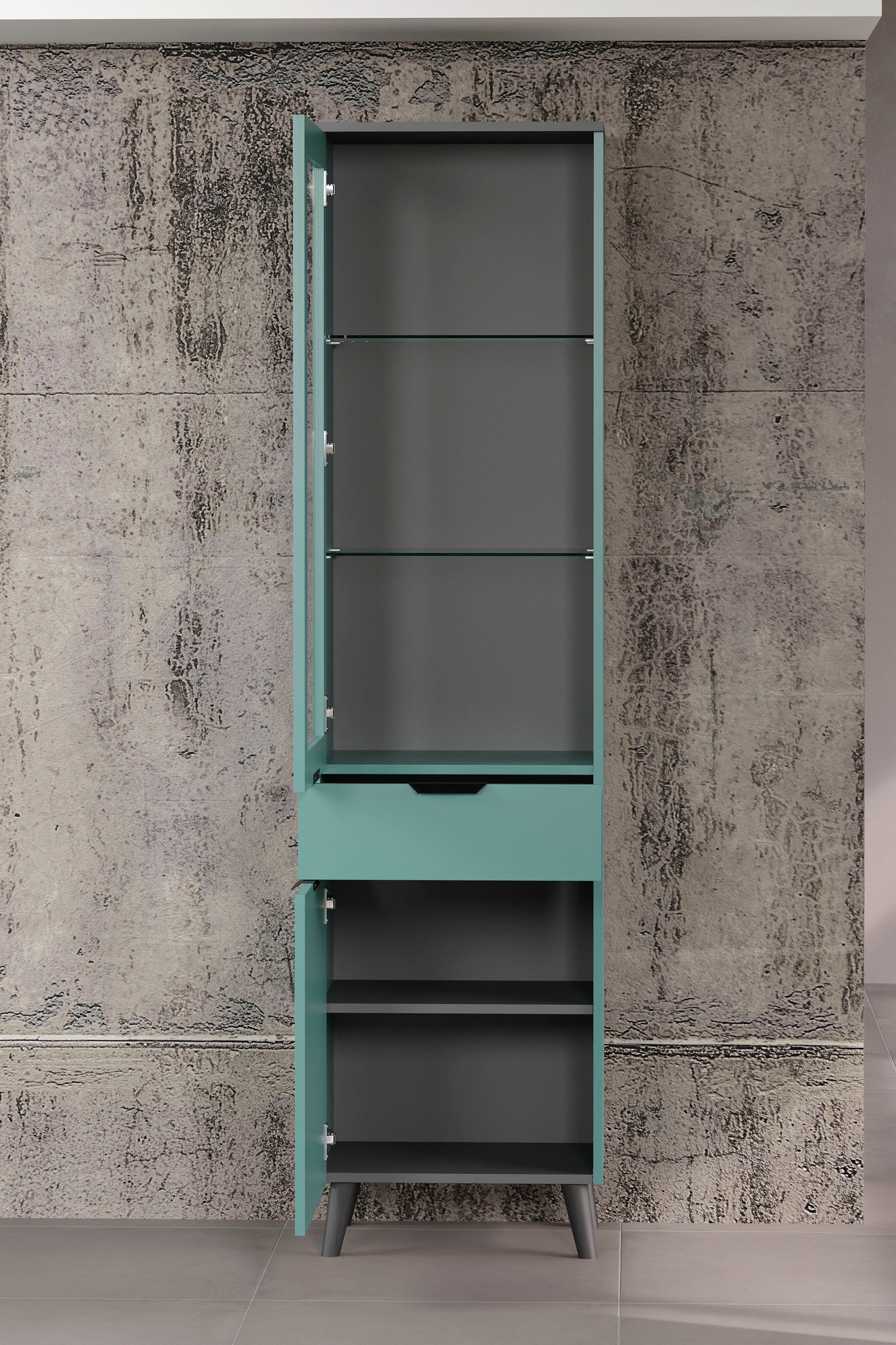 andas Vitrinekast Mikkeline Woonkamerkast met een glazen deur en 2 glazen planken, breedte 49 cm (1 stuk)