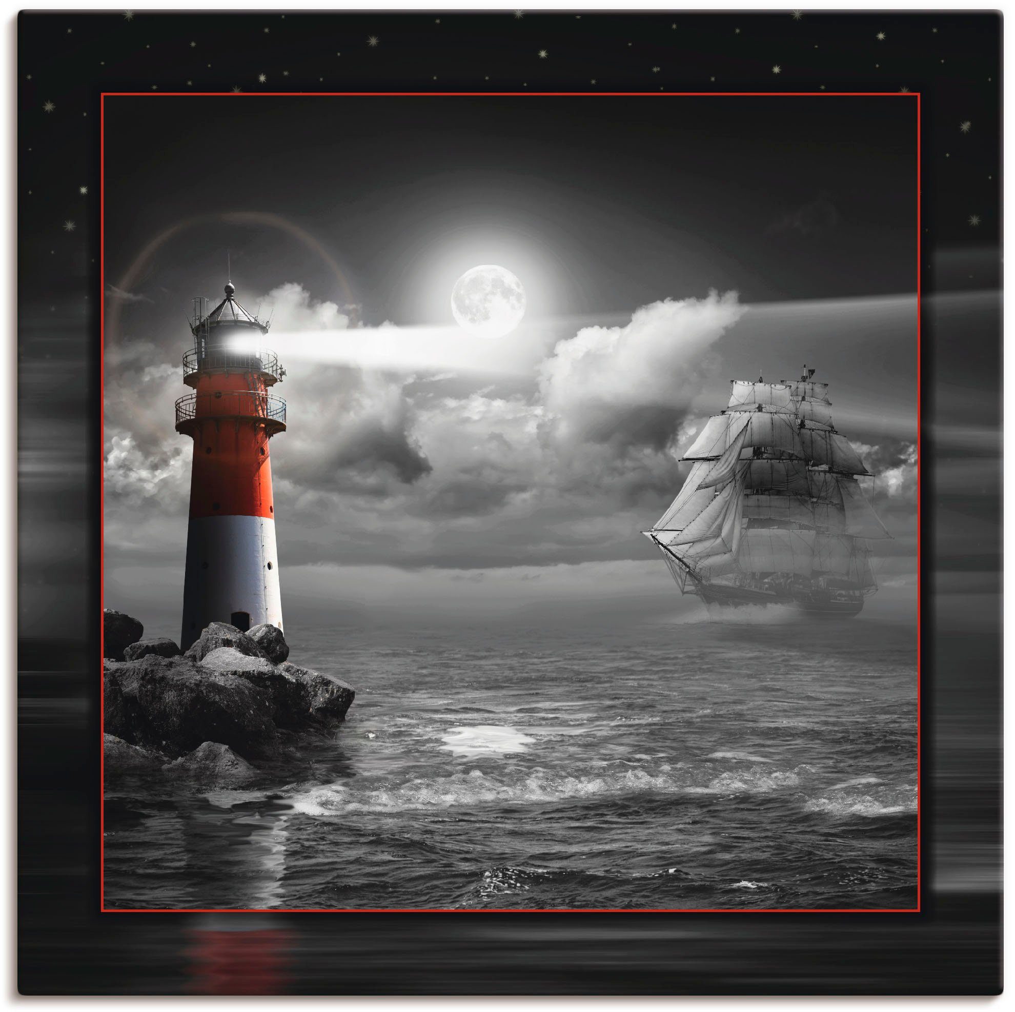 Artland artprint Leuchtturm und Segelschiff im Mondschein
