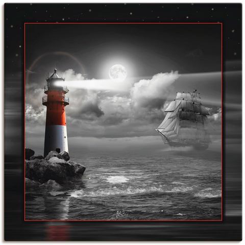 Artland artprint Leuchtturm und Segelschiff im Mondschein