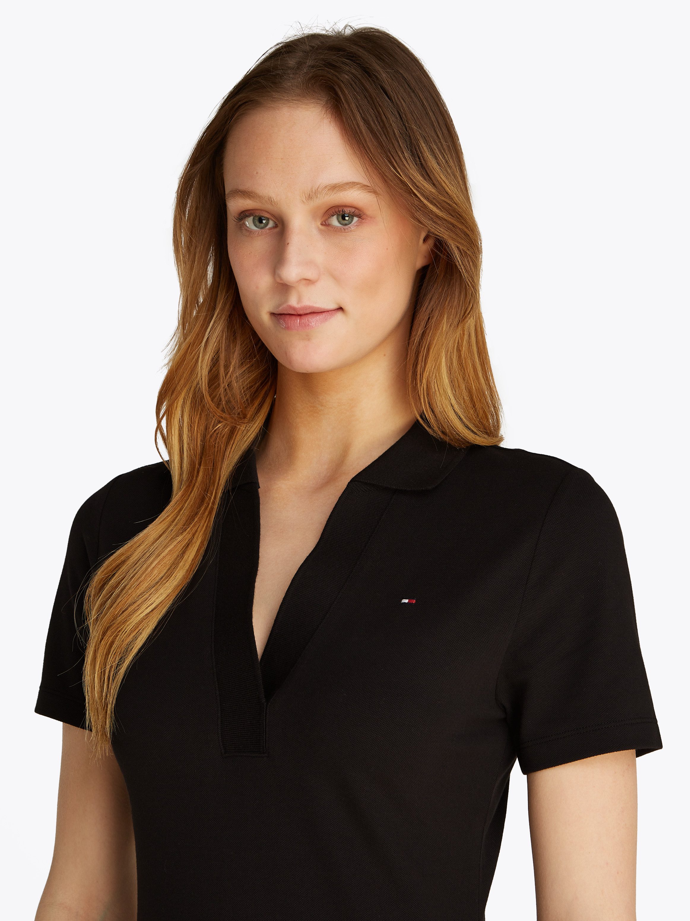Tommy Hilfiger Polojurk SLIM OPEN NK POLO DRESS SS met geborduurde tommy hilfiger vlag