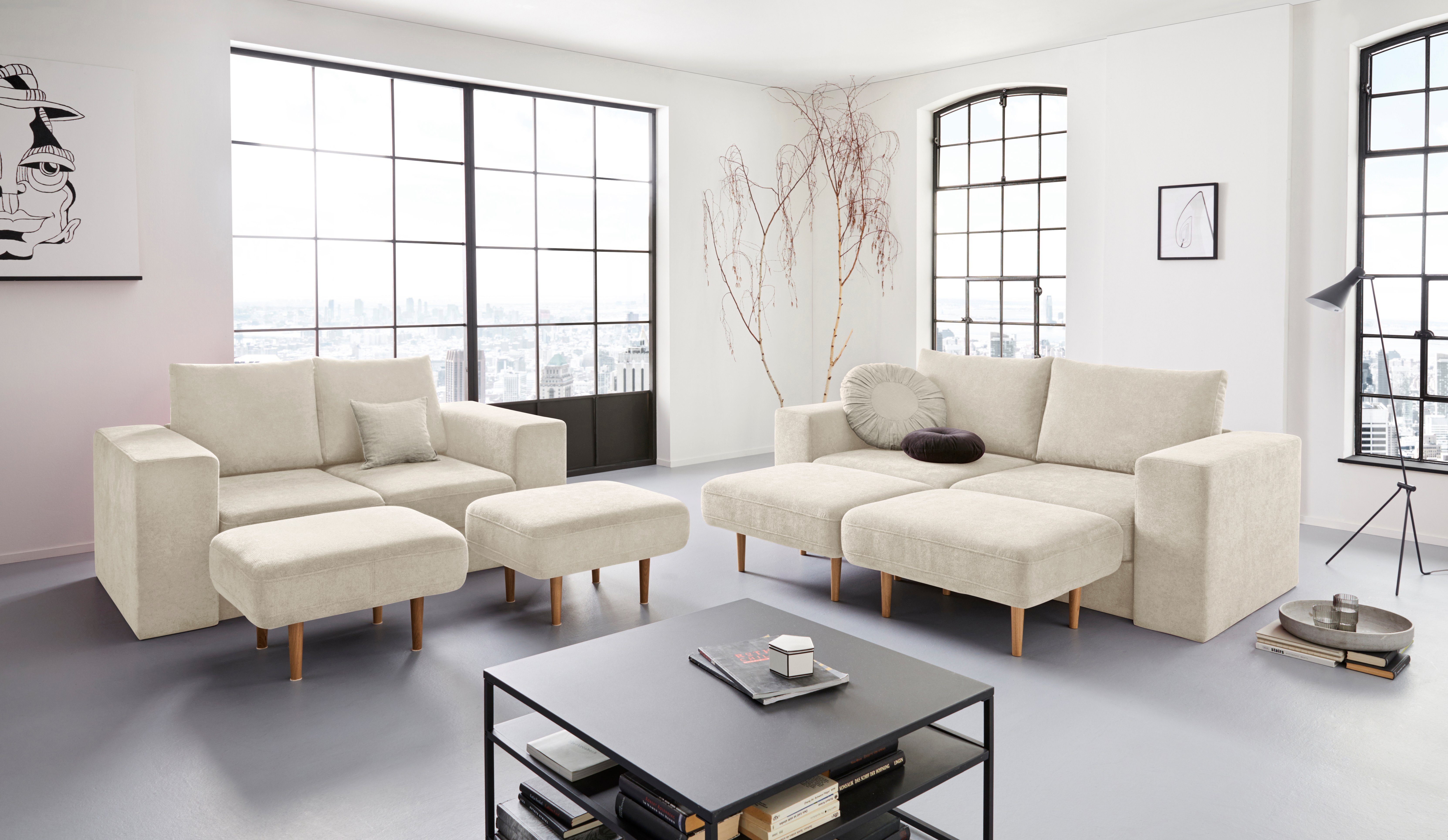 LOOKS BY WOLFGANG JOOP 3-zitsbank Looksv Aan te passen bank: de bank wordt bank met 2 hockers