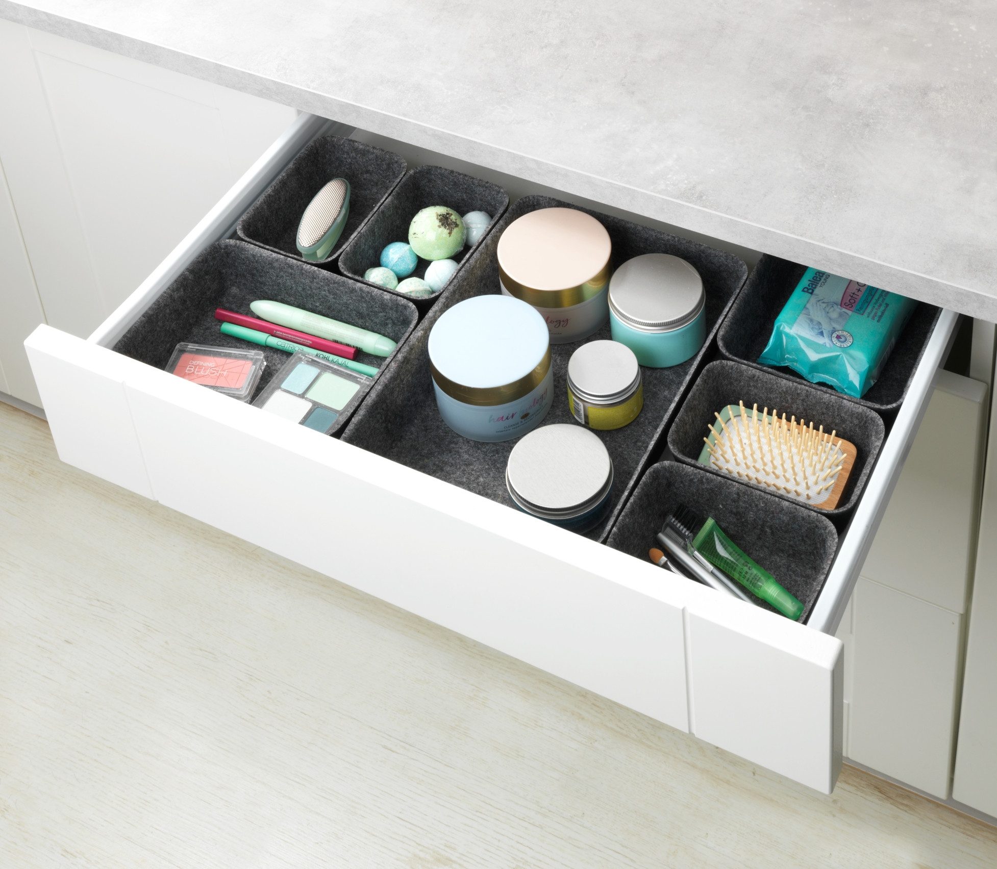 WENKO Organizer Opbergdozen voor lades, 3 maten, gerecycled polyester vilt (set, 7-delig)