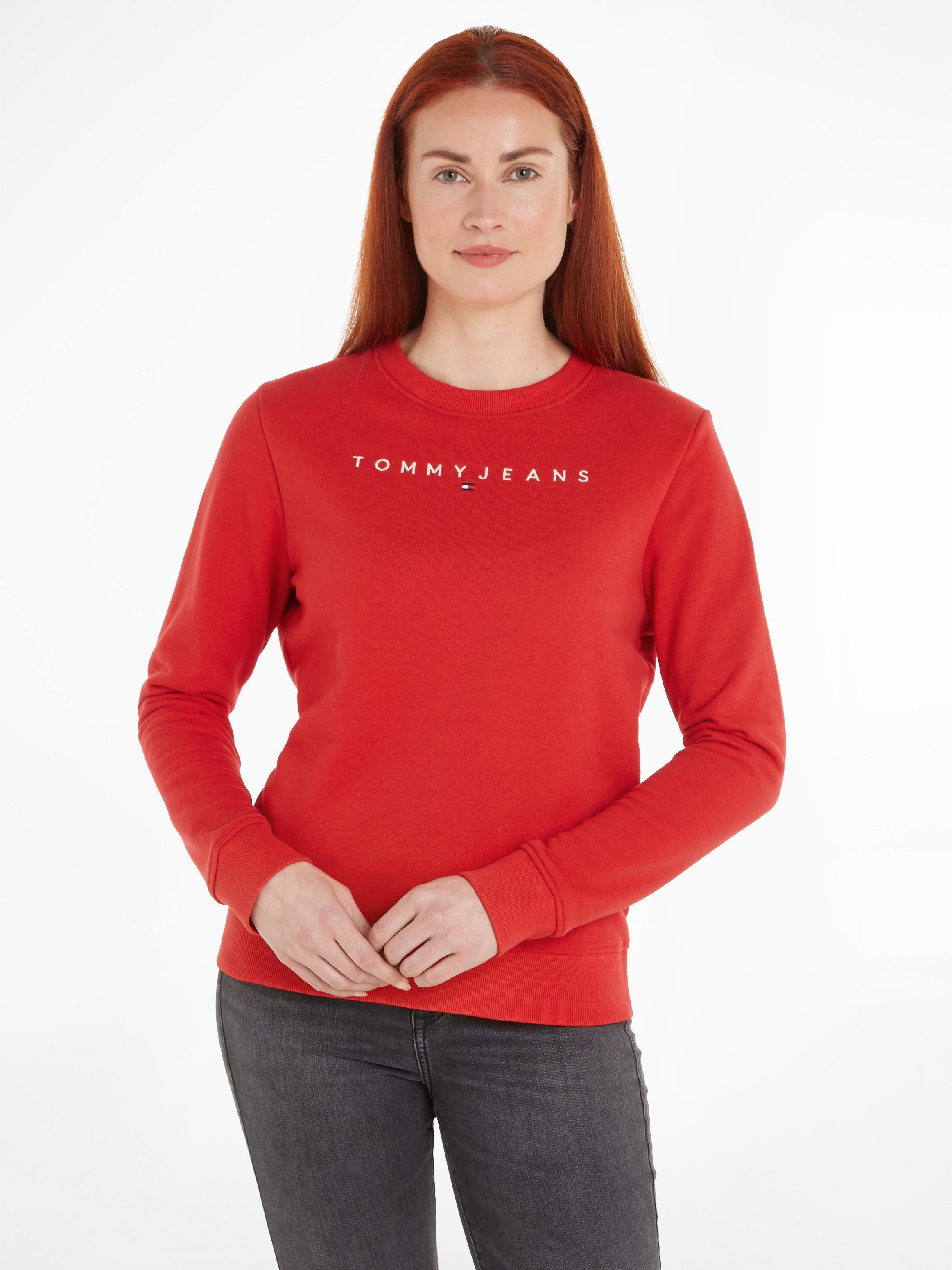 Tommy Jeans Curve Sweatshirt TJW REG LINEAR CREW EXT in grote maten met logo-opschrift