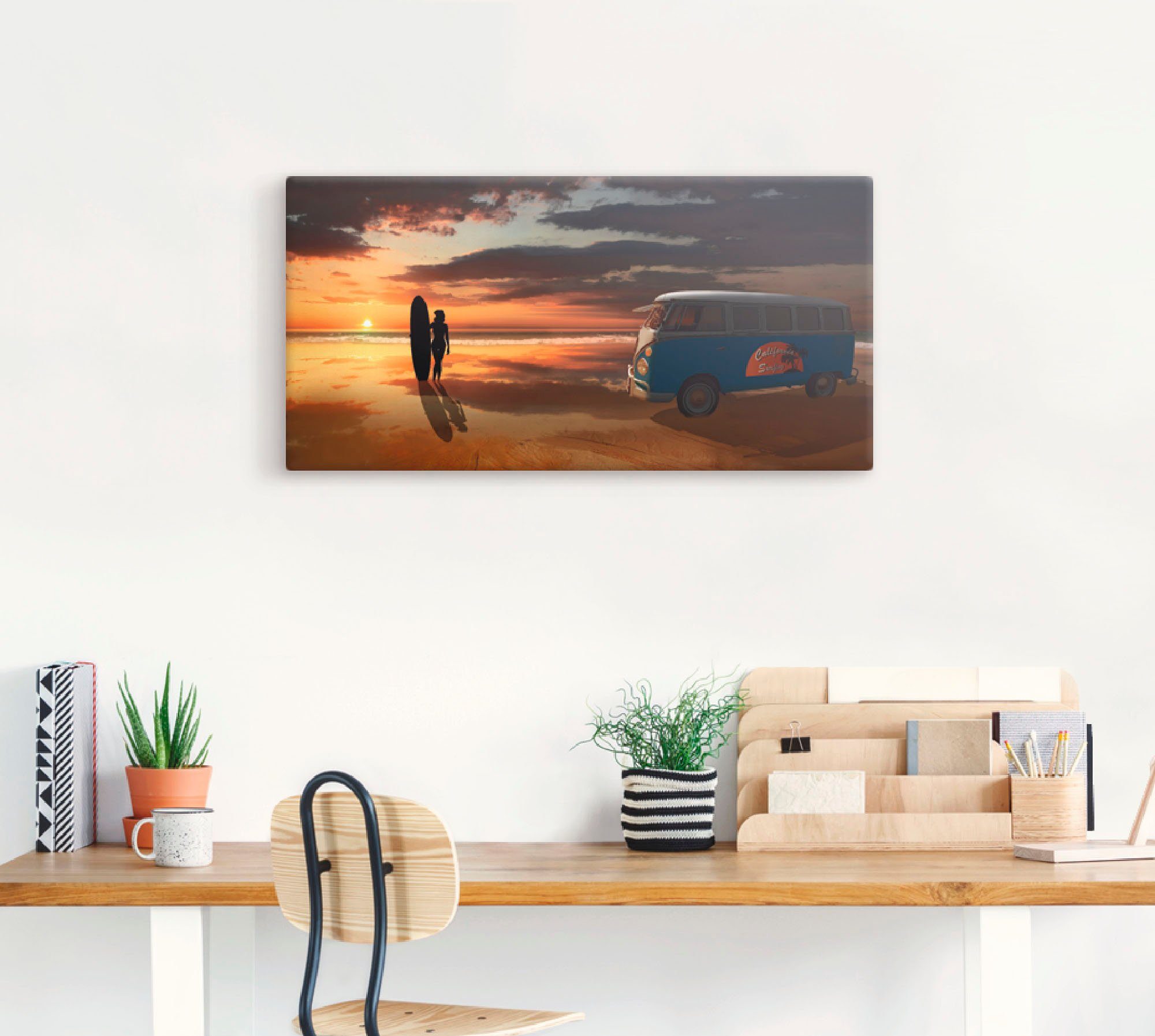 Artland Artprint Surfen in Californië met Bulli T1 als artprint van aluminium, artprint voor buiten, artprint op linnen, poster, muursticker