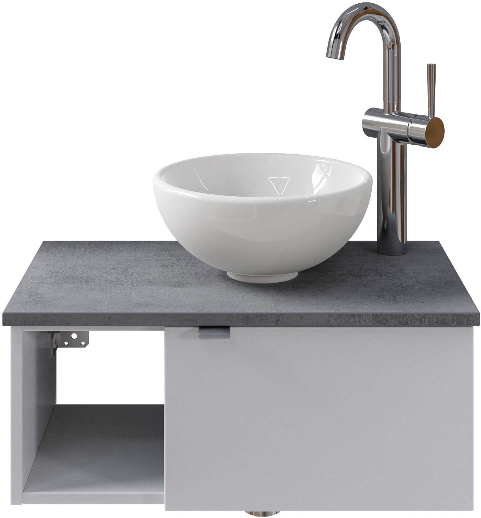 Saphir Wastafelonderkast Serie 6915 wastafel met onderkast voor gastenbadkamer, tweede toilet (3-delig) wastafelmeubels wit