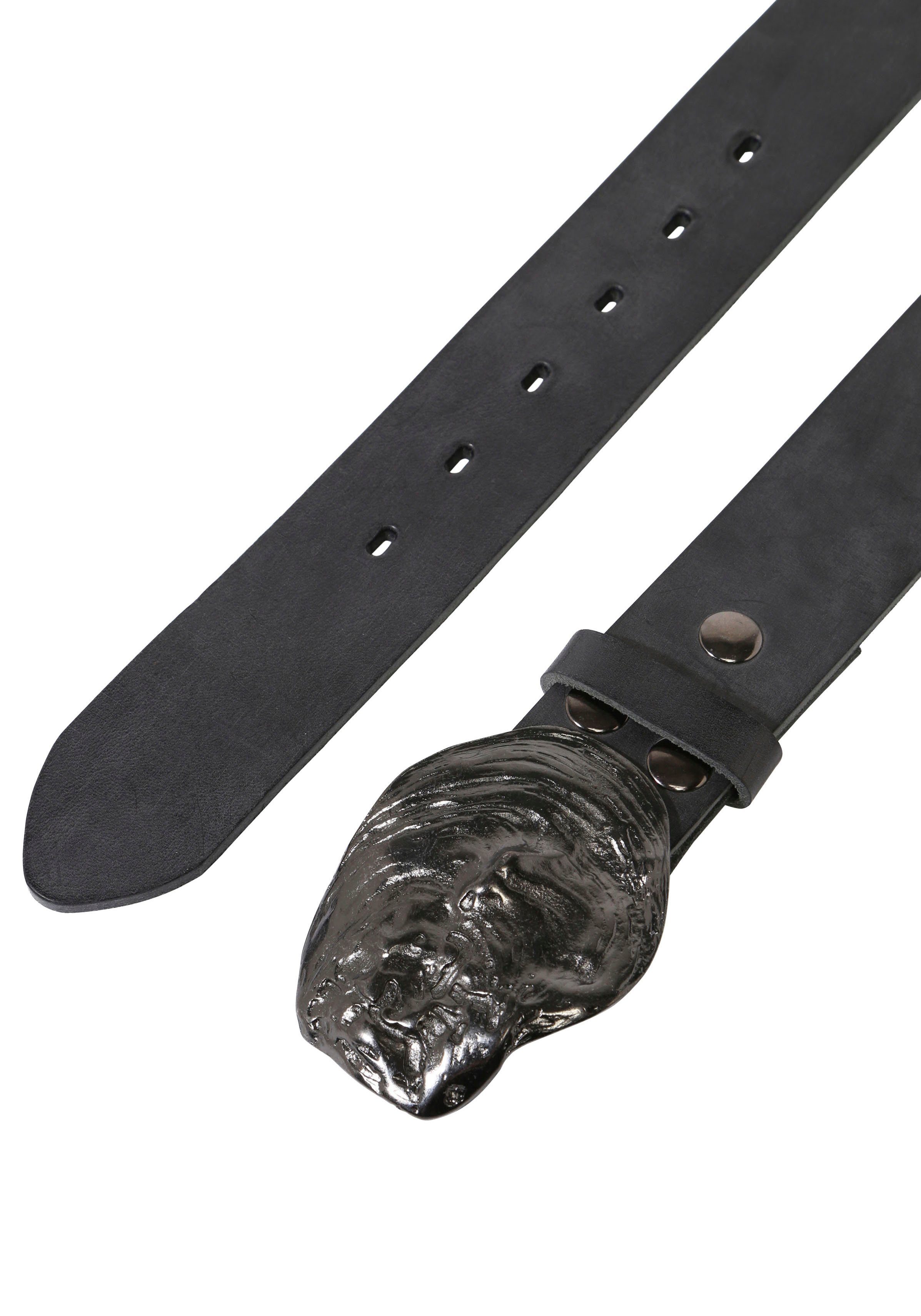 RETTUNGSRING by showroom 019° Leren riem met verwisselbare sluiting "oester schelp zwart"