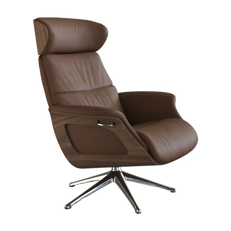 FLEXLUX Relaxfauteuil Clement relaxstoel, gestoffeerde stoel, ligstoel, TV-stoel, Rug- & hoofdverstelling, draaibaar, armleuning walnoot, voet aluminium