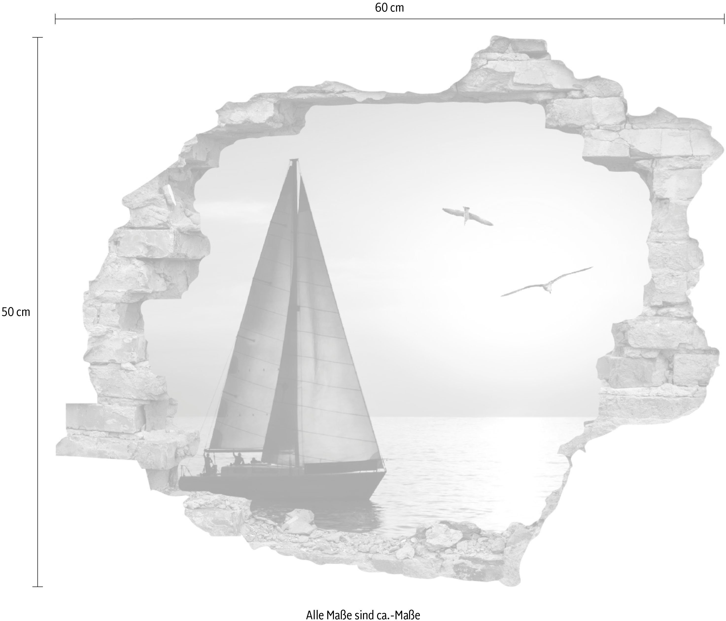 queence Wandfolie Zeilboot Muursticker, muurdecoratie, zelfklevend, 3D, muurdurchbraak (1 stuk)