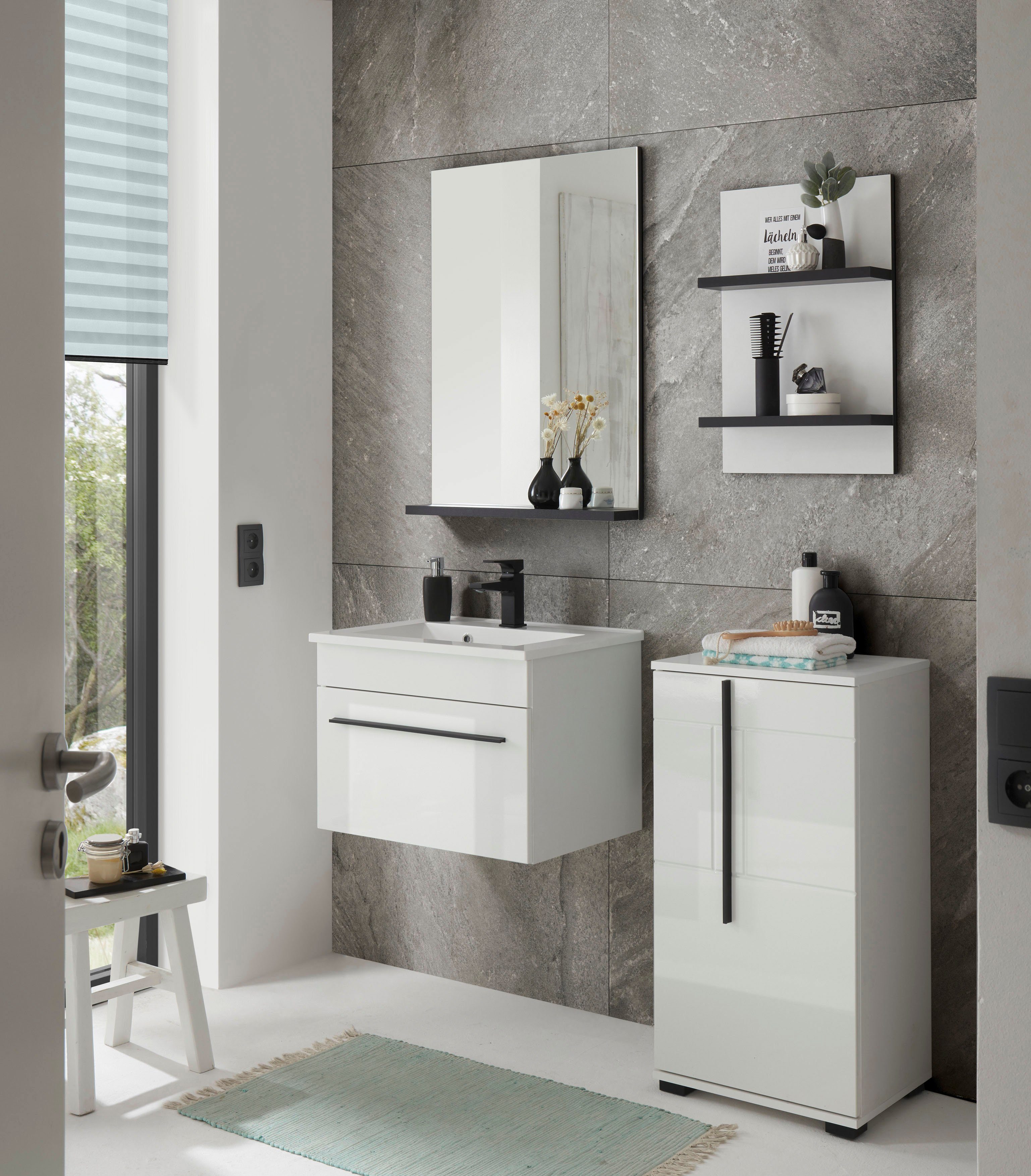 INOSIGN Wandplank Cantara, Badregal in Hochglanz Weiß, Wandboard im modernen Design