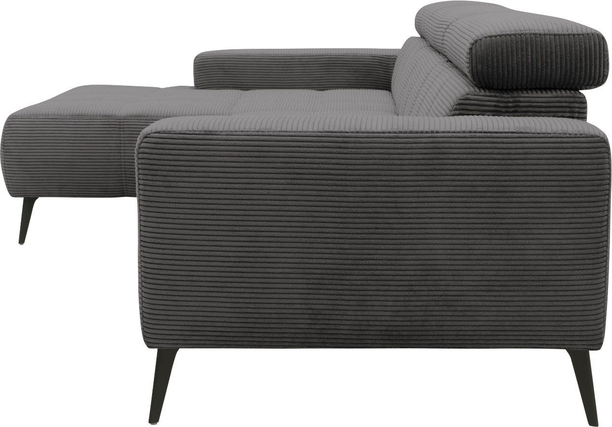 DOMO collection Hoekbank Trento L-vorm, met sledevoet of enkele voet naar keuze met verstelbare hoofdsteun, récamier links/rechts bestelbaar