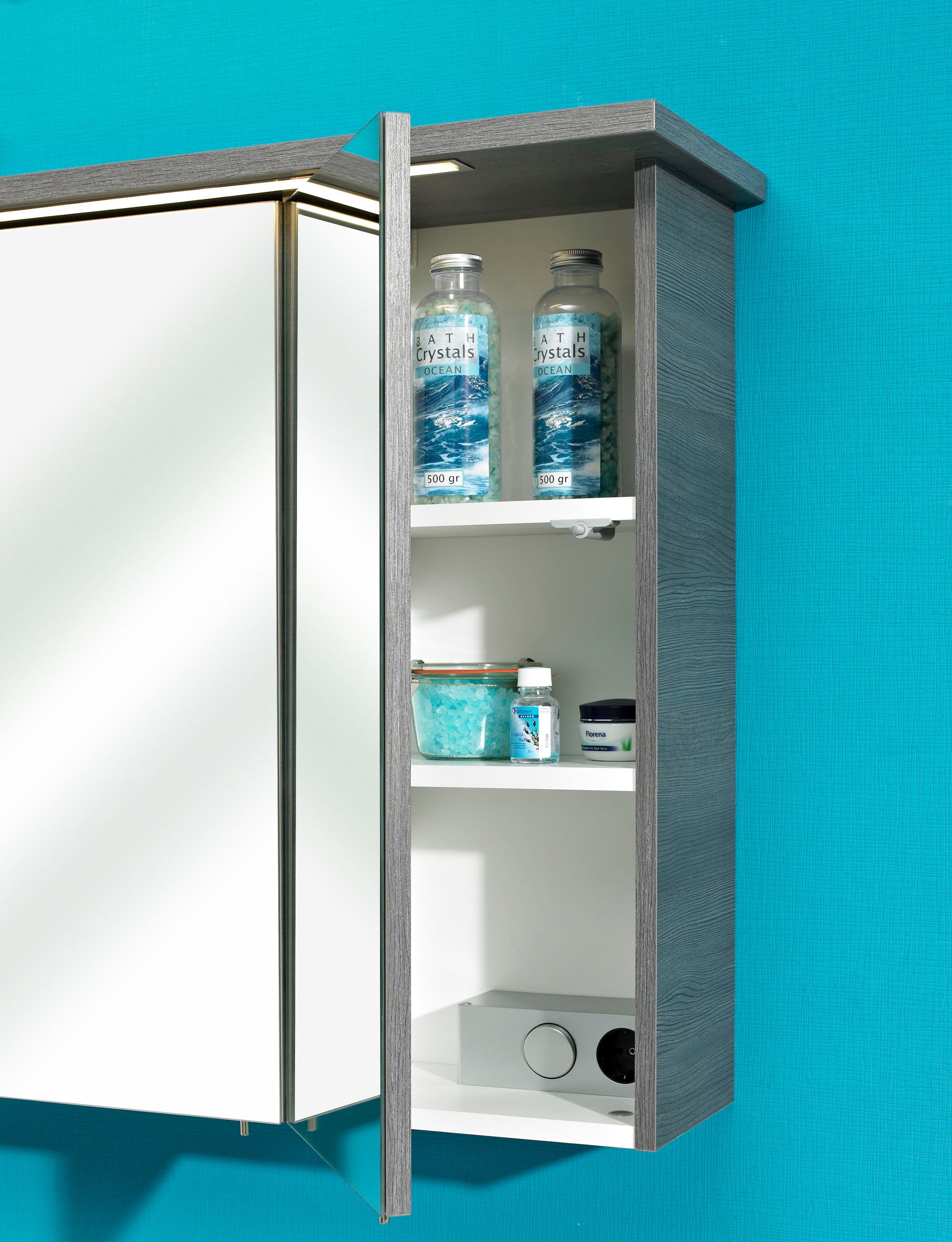 Saphir Spiegelkast Quickset 328 Badkamerspiegelkast incl. LED-verlichting, 620LM 115 cm breed, grafiet structuur in de breedte imitatie, inclusief deurdemper