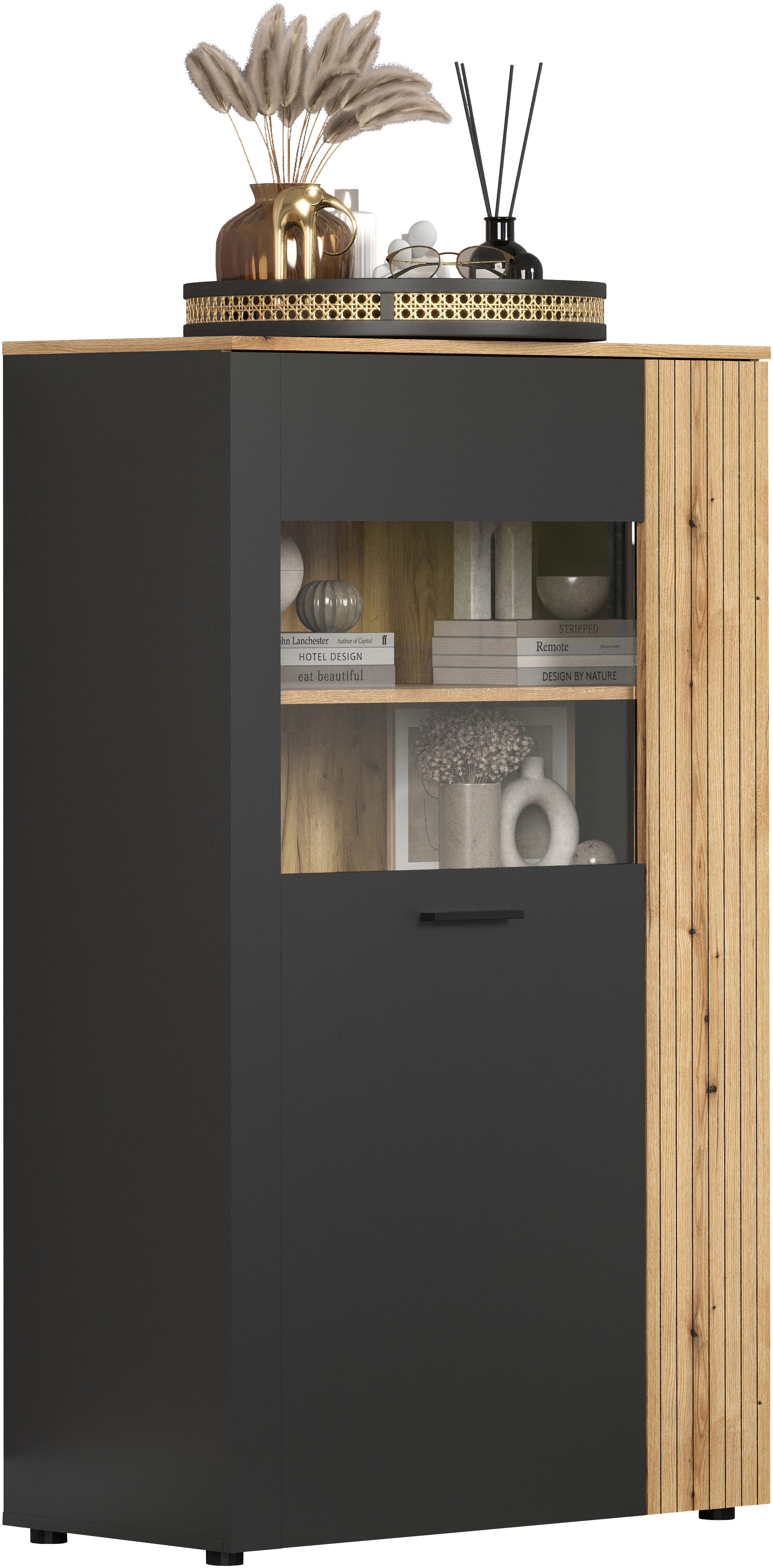 INOSIGN Highboard Estepona Vitrine met groeflook - deuren links of rechts monteerbaar (1 stuk)