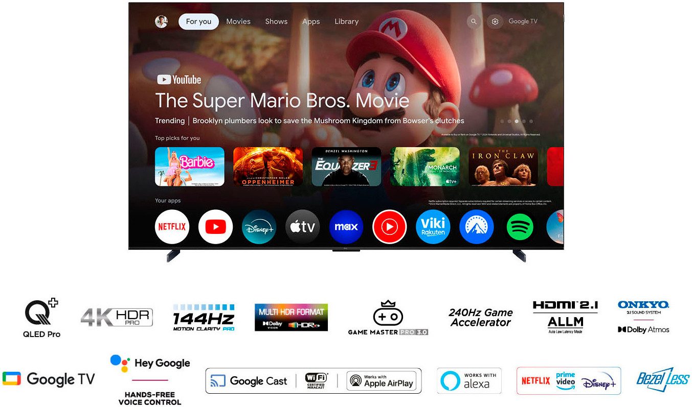 TCL QLED-TV 98C61BX7, 248 cm / 98", 4K Ultra HD, Google TV