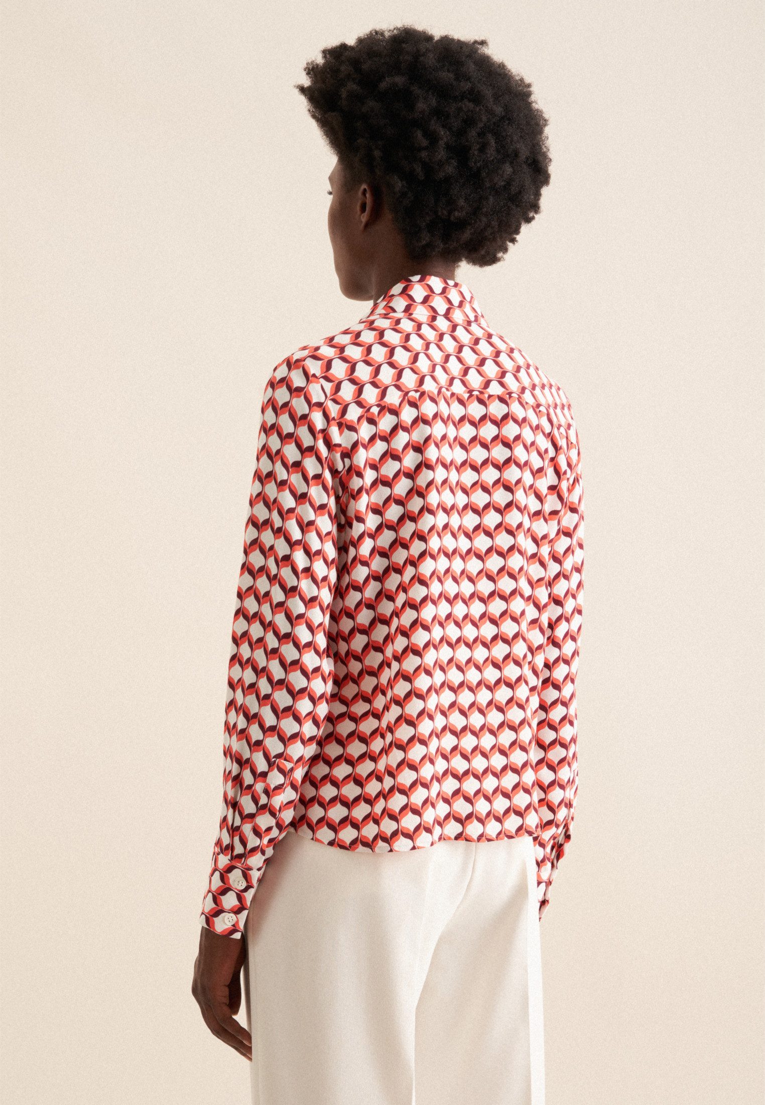 seidensticker Overhemdblouse Zwarte roos Lange mouwen kraag geometrische motieven