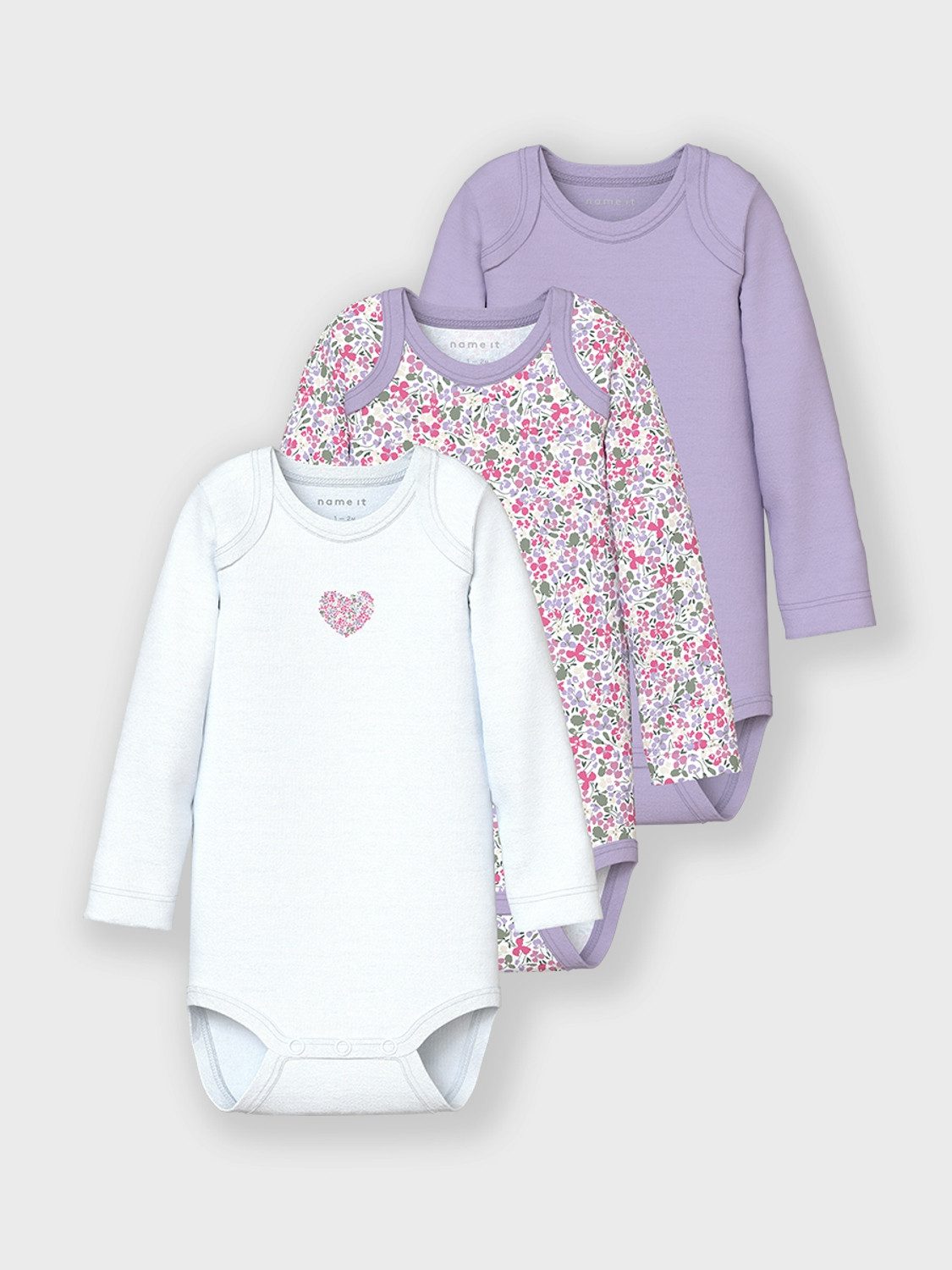 Name It Body met lange mouwen NBFBODY 3P LS LILAC PETIT FLOWER NOOS (set, 3-delig)