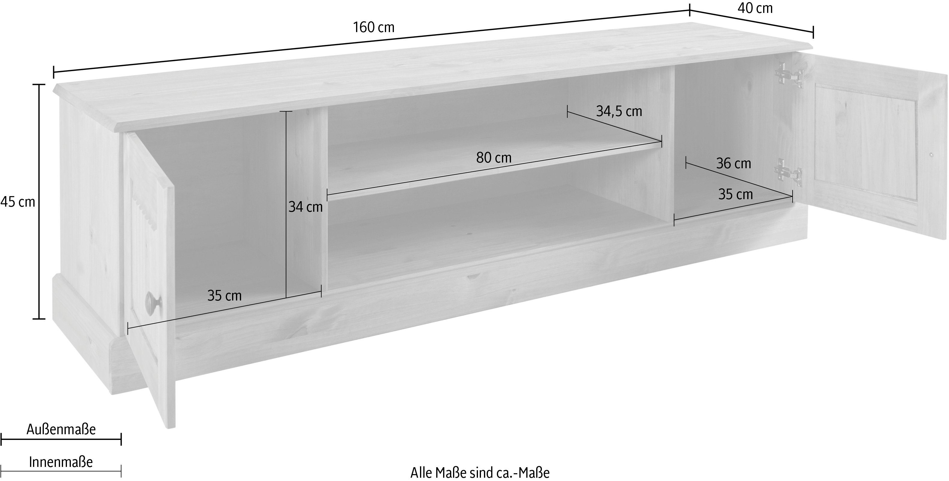 Home affaire Tv-meubel Liotta met kabeldoorgang en 1 losse plank, massief grenen
