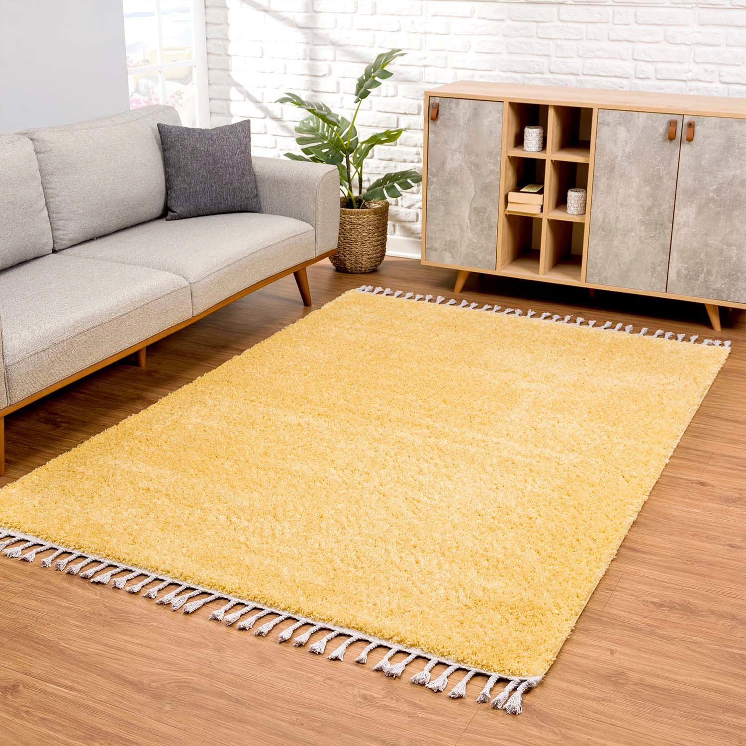 Carpet City Hoogpolig vloerkleed Pulpy 100 moderne vloerkleden maat 300 cm x 400 cm x 30 mm geel