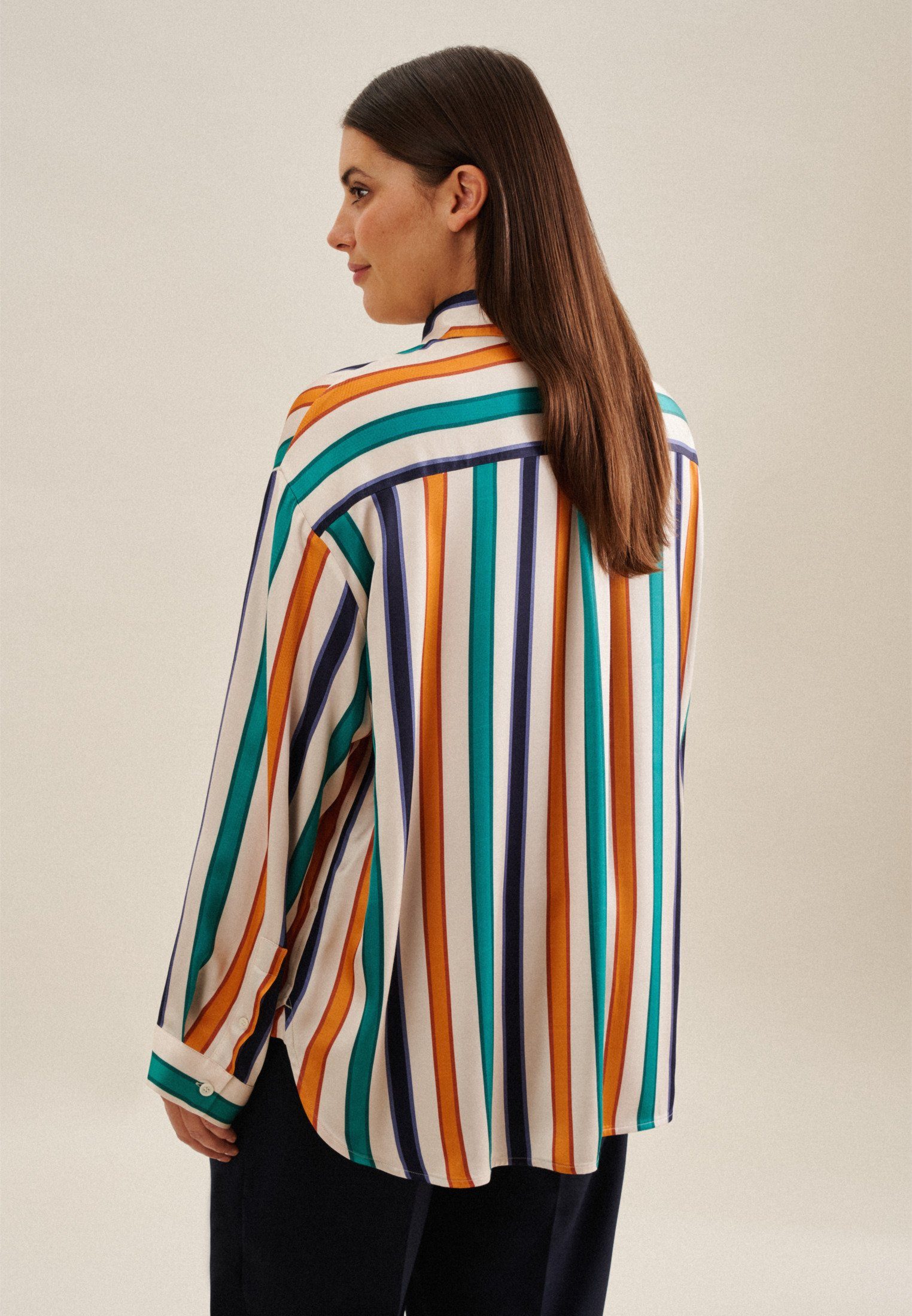 seidensticker Lange blouse Zwarte roos Lange mouwen kraag strepen