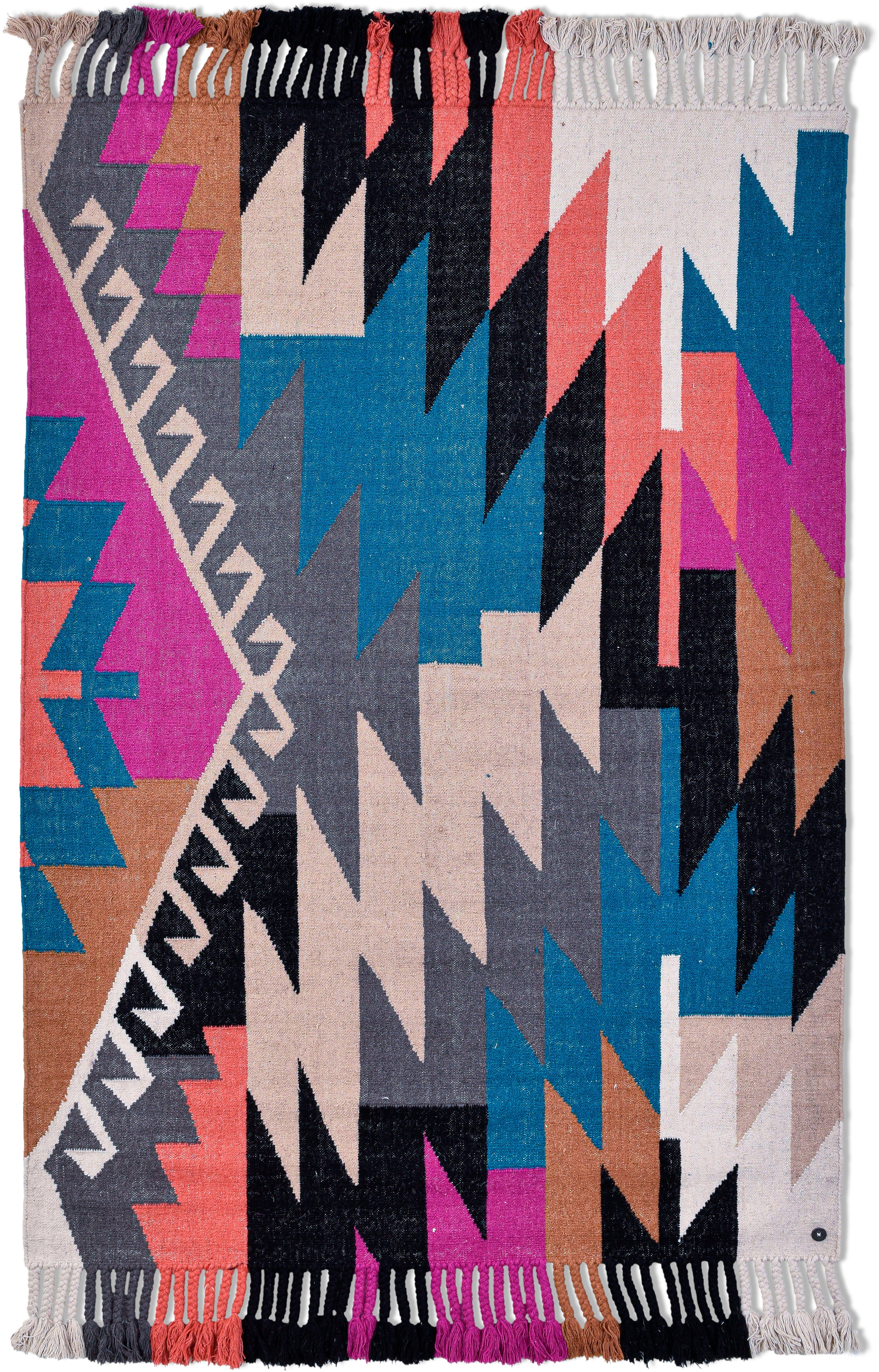 TOM TAILOR HOME Vloerkleed Funky Kelim Platweefsel, puur katoen, met de hand geweven, met franje, boho-stijl
