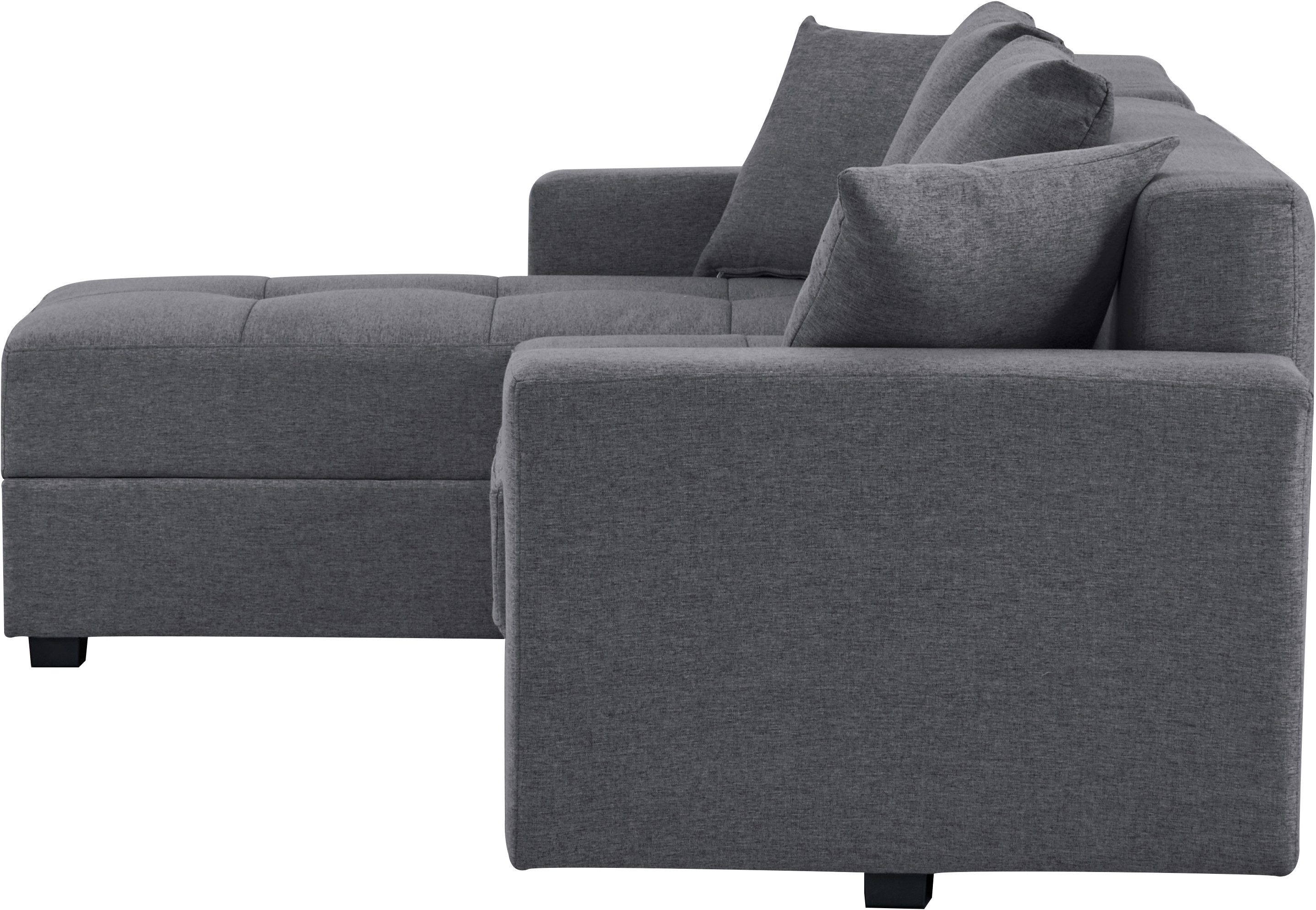 INOSIGN Hoekbank KILLAM, 217 cm, L-vorm, met slaapfunctie en bedlade Recamière rechts / links monteerbaar, in cord en geweven stof