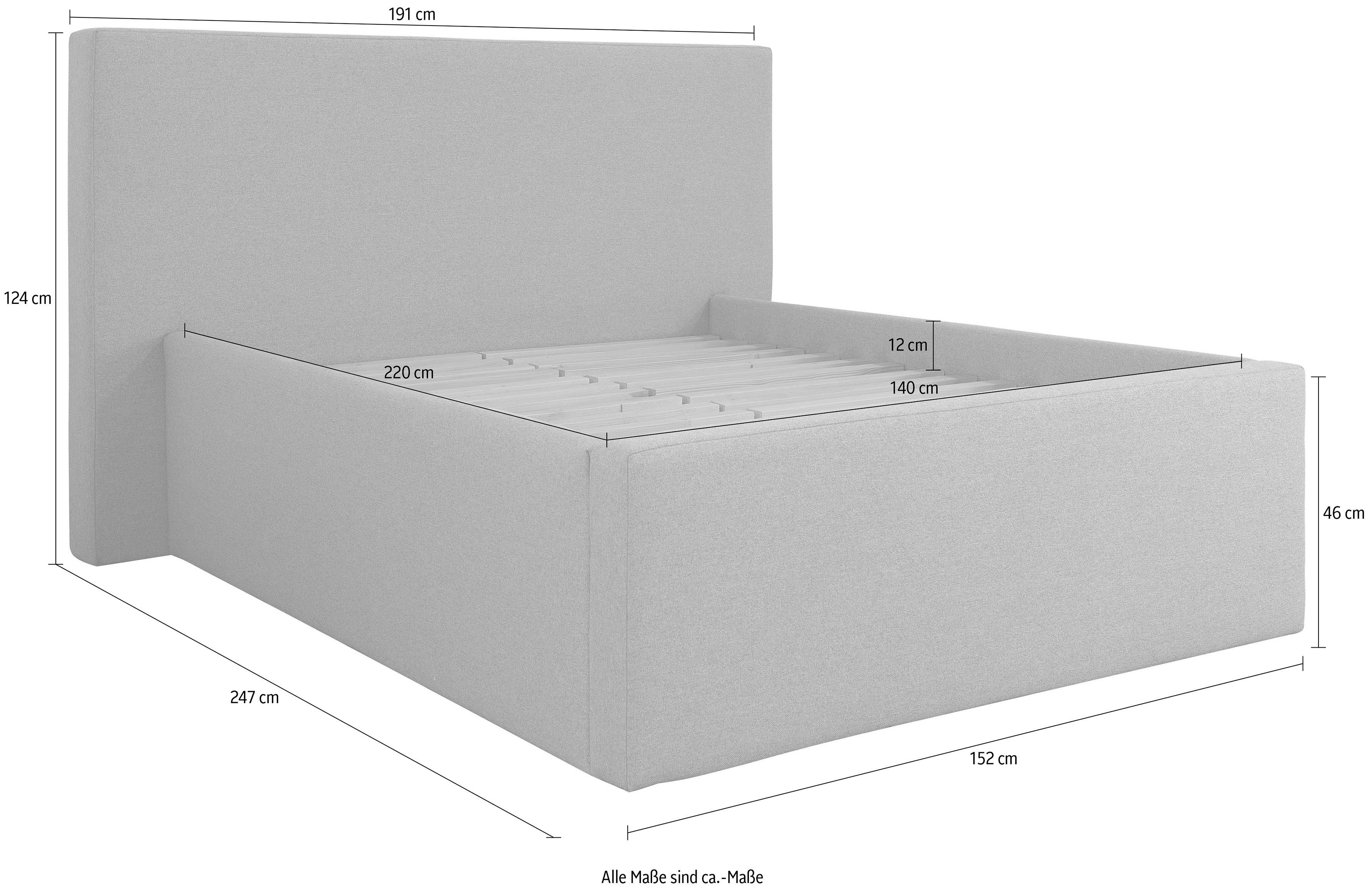 INOSIGN Gestoffeerd bed DALINA rechtlijnig hoofdbord, in 5 breedten, ook in 220 cm lengte