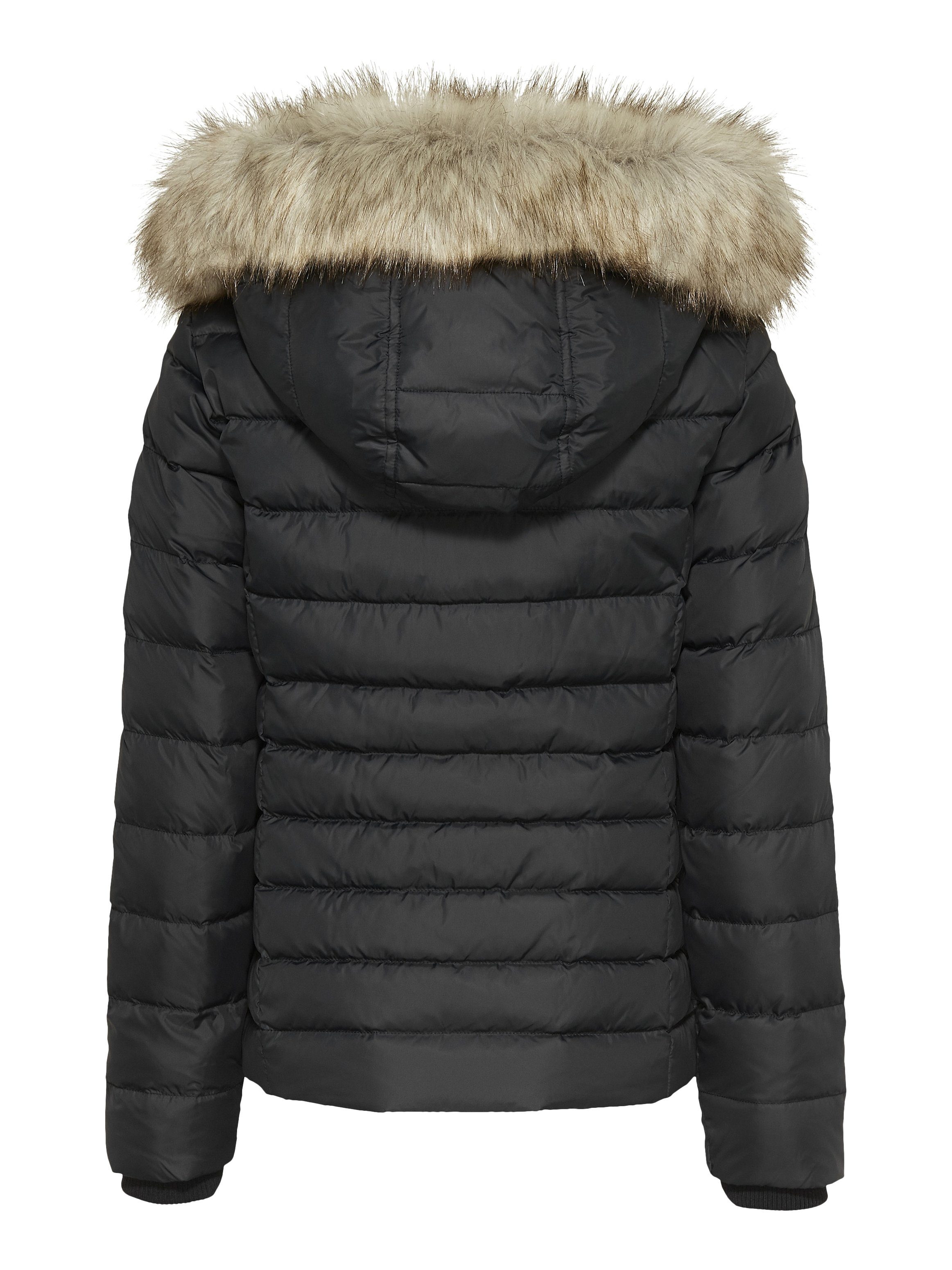TOMMY JEANS Donsjack BASIC HOODED DOWN JACKET met imitatiebont aan de capuchon & tommy jeans-merklabel