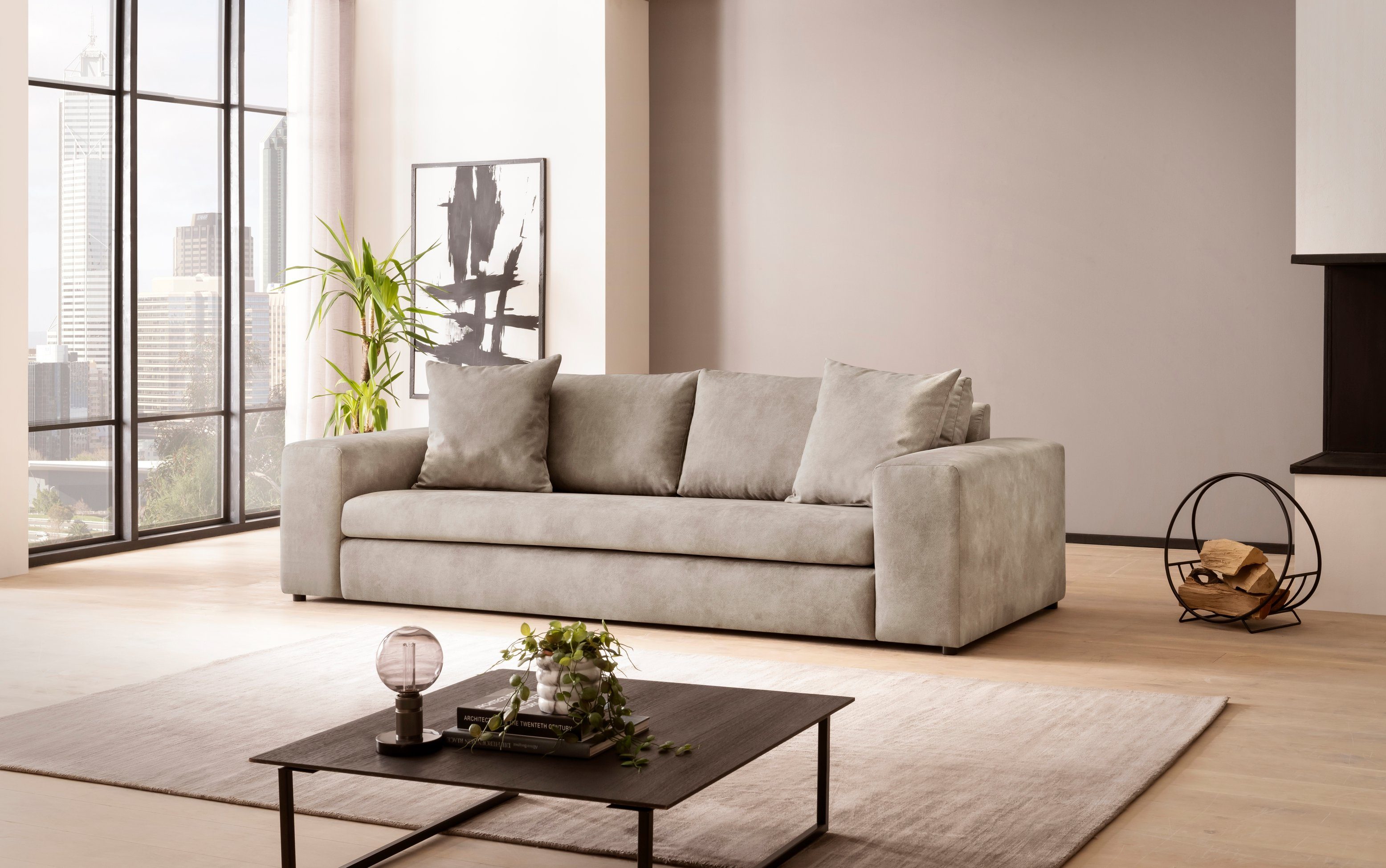 andas 3-zitsbank SLEETLAND XXL in fluweel of vintage lederlook