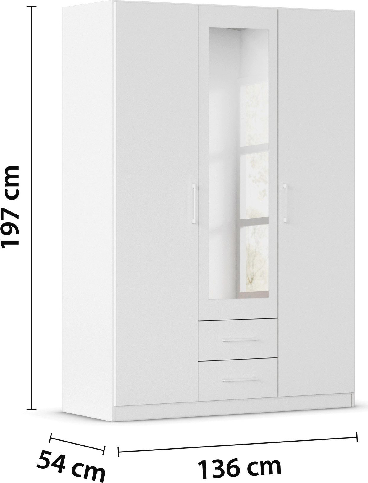 rauch Draaideurkast Kledingkast garderobe KREFELD optioneel met spiegel met 3 greepvarianten, incl. praktische lades made in germany