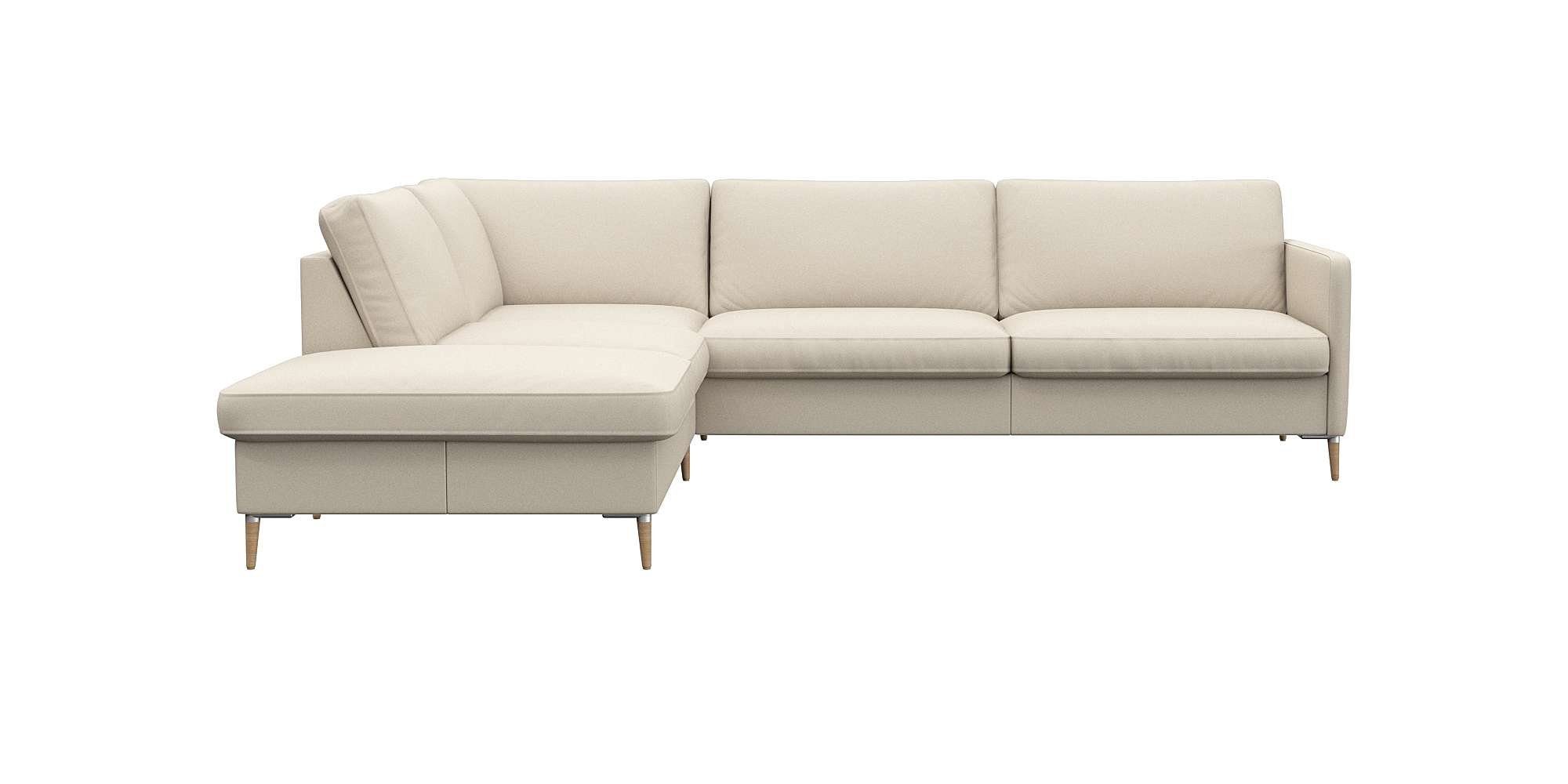 FLEXLUX Hoekbank Fiore, L-vorm smalle armleuningen, koudschuim, aluminium + eiken poten wit, hoekbanken, 266 cm