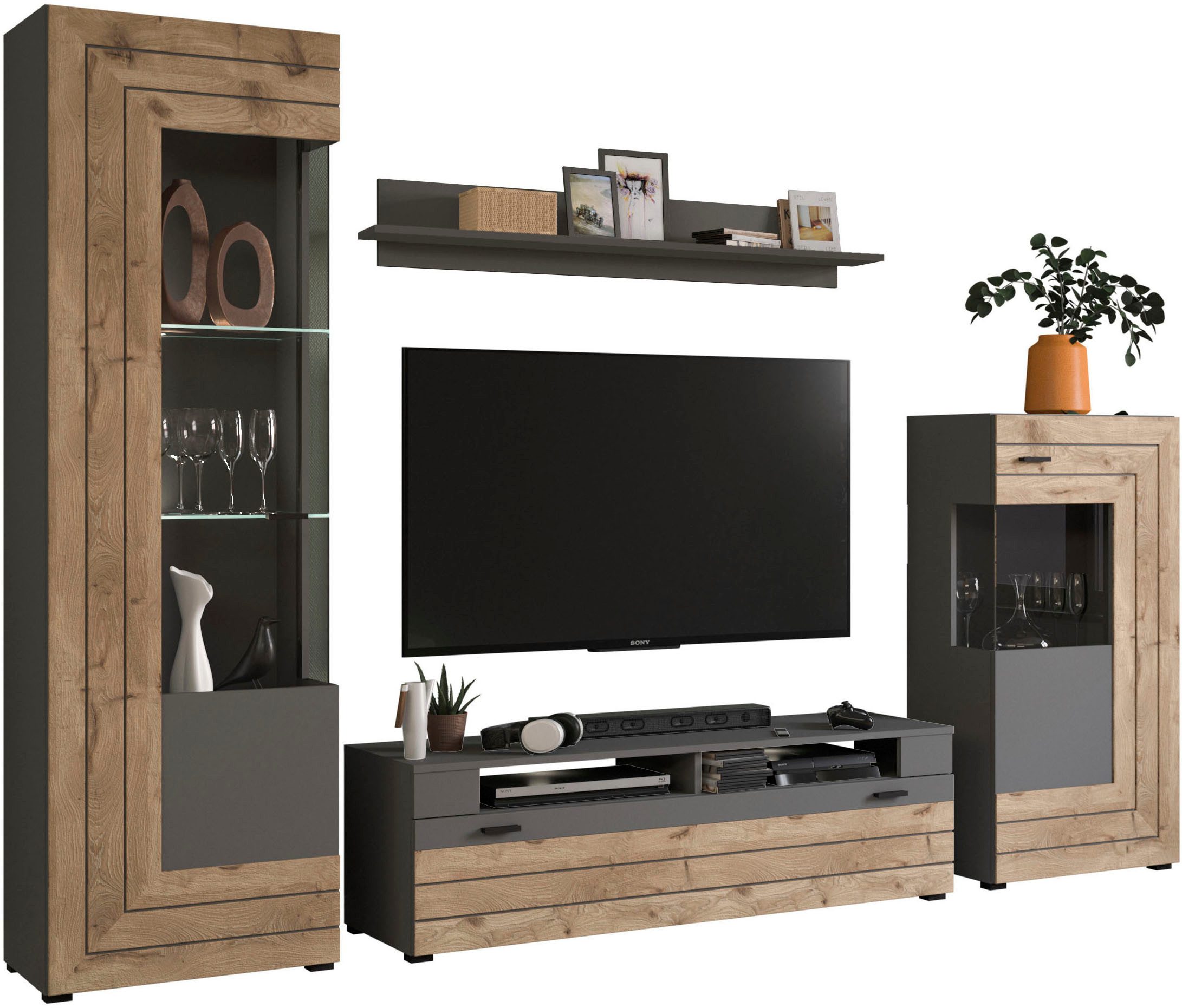 INOSIGN Wandmeubel Aalborg, breedte 290 cm, 2-kleurig, metalen handgrepen, 4-delig, bestaande uit: (4-delig)