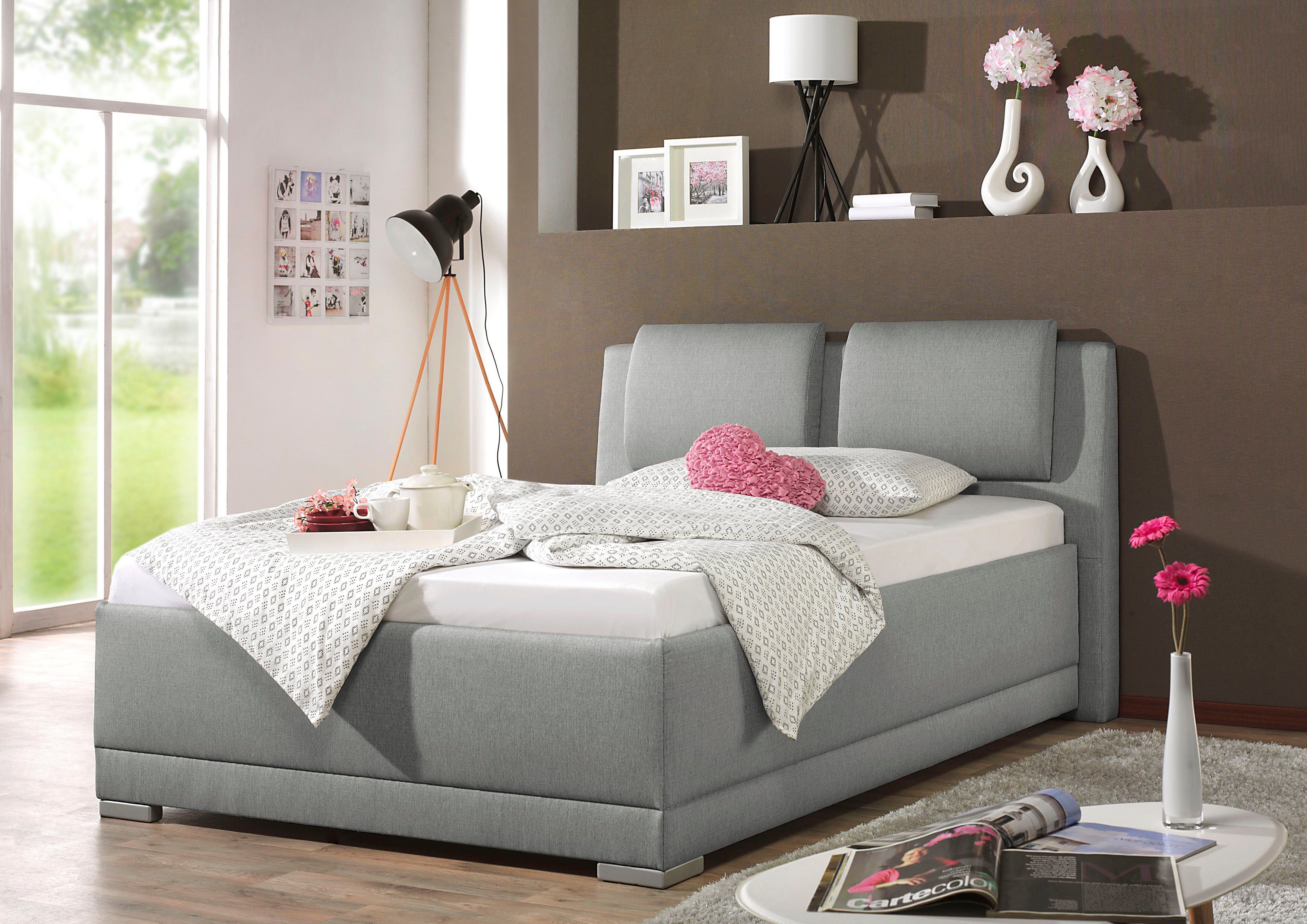 Maintal Gestoffeerd bed Oderzo met bedkist, verstelbare hoofdsteun, matrassen in h2 of h3 ter keuze bedden grijs