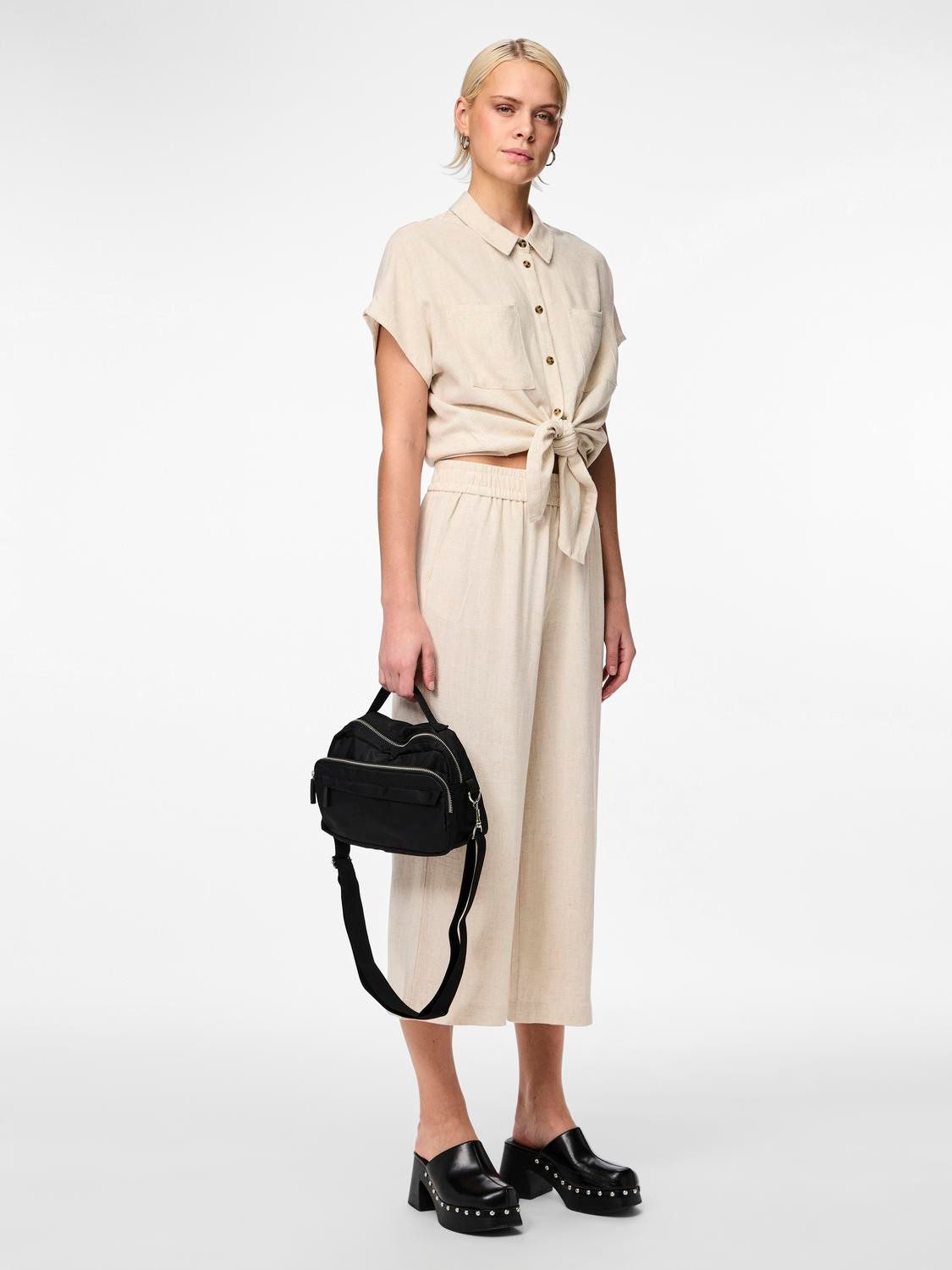 pieces Blouse met korte mouwen PCVINSTY SS LINEN TIE SHIRT NOOS