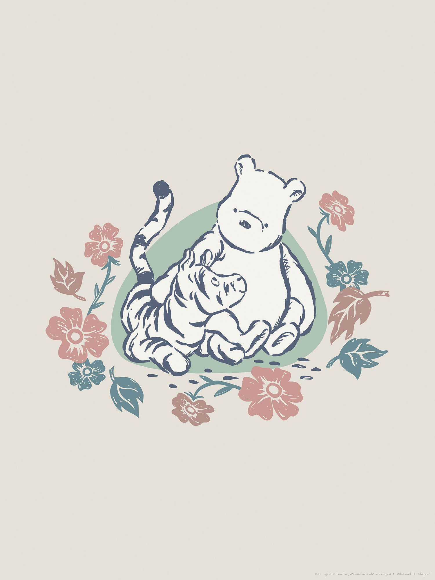 Komar Artprint Disney Winnie the Pooh Flowers and Friends 300 x 280 cm (breedte x hoogte) - behang, vlies, woonkamer, slaapkamer (1 stuk)