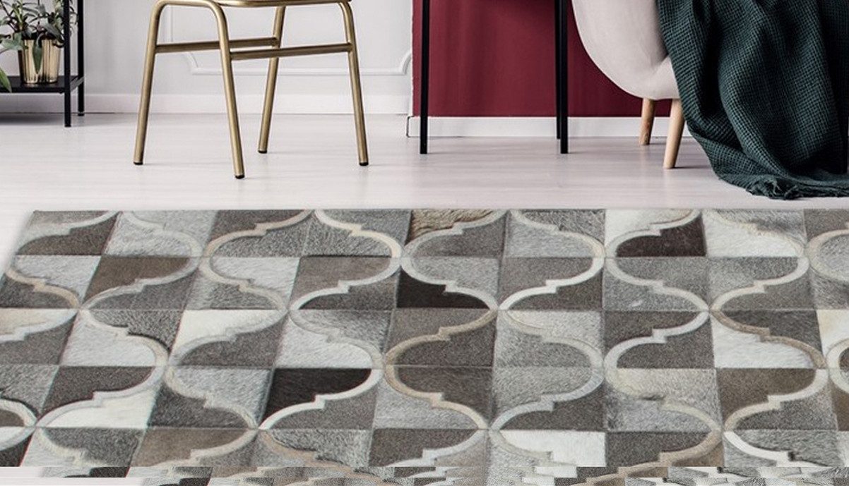 Kayoom Vachtvloerkleed Lavish 310 leren tapijt Patchwork echt leer bont, woonkamer