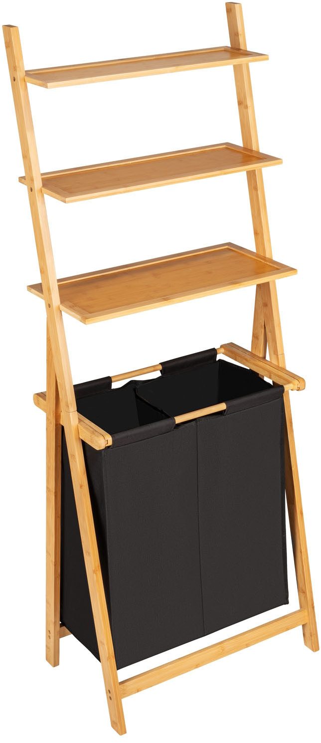 WENKO Wasmand met sorteerfunctie Ladderrek Ecori met wasverzamelaar Frame van bamboe, 3 schappen, textiel van 100% gerecycled polyester rekken &