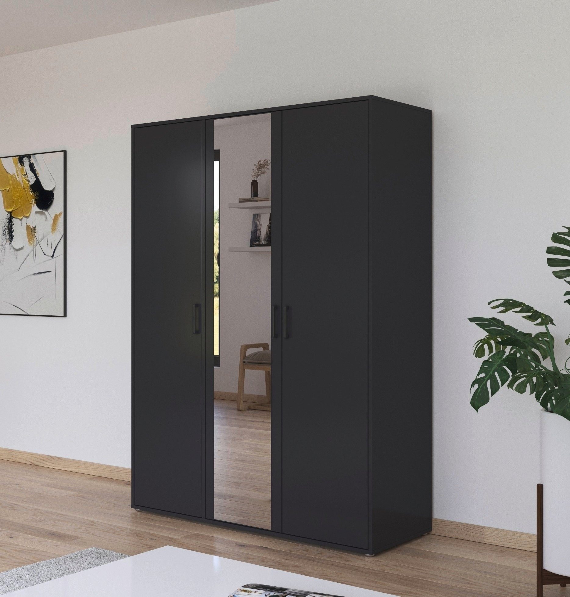 rauch Draaideurkast Voyager met moderne grepen in grijs-metallic en spiegel