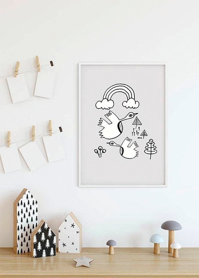 Komar Wanddecoratie Scribble Birdy Wanddecoratie - zonder lijst