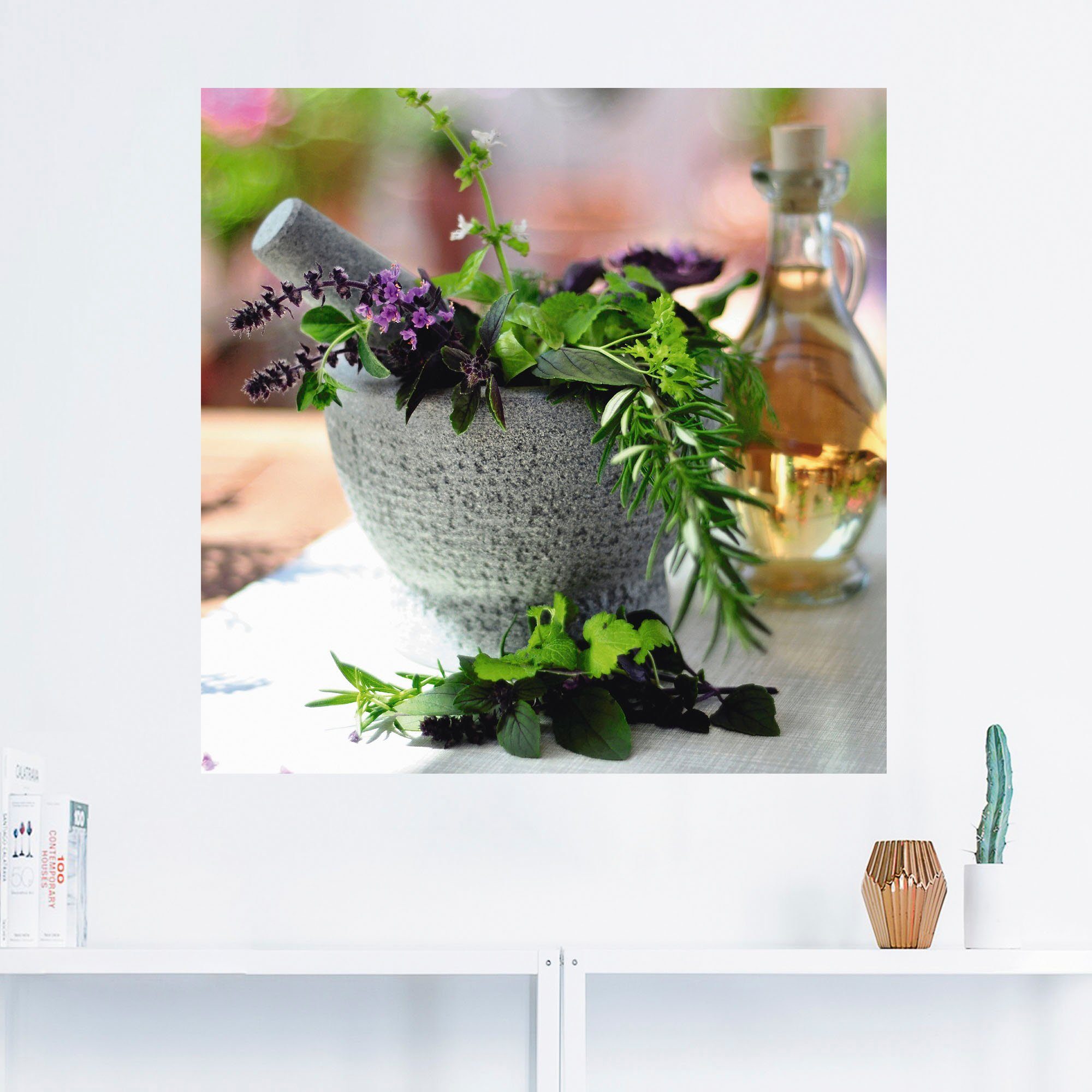 Artland Artprint Gezonde kruidenmix in de vijzel als poster, muursticker in verschillende maten