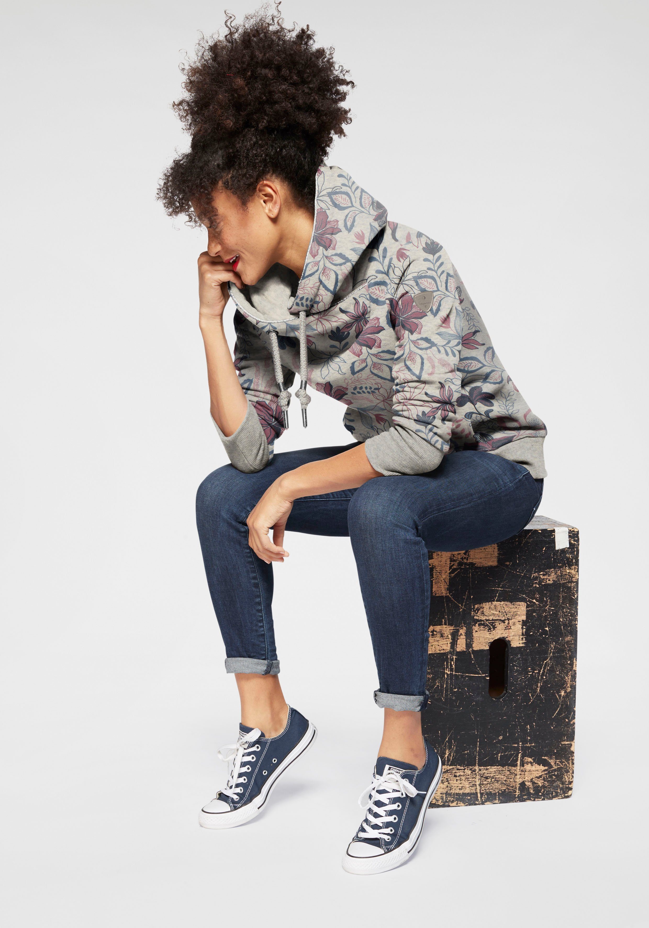 Ragwear Sweater GRIPY FLOWERS O Hoodie met gebloemde print all-over
