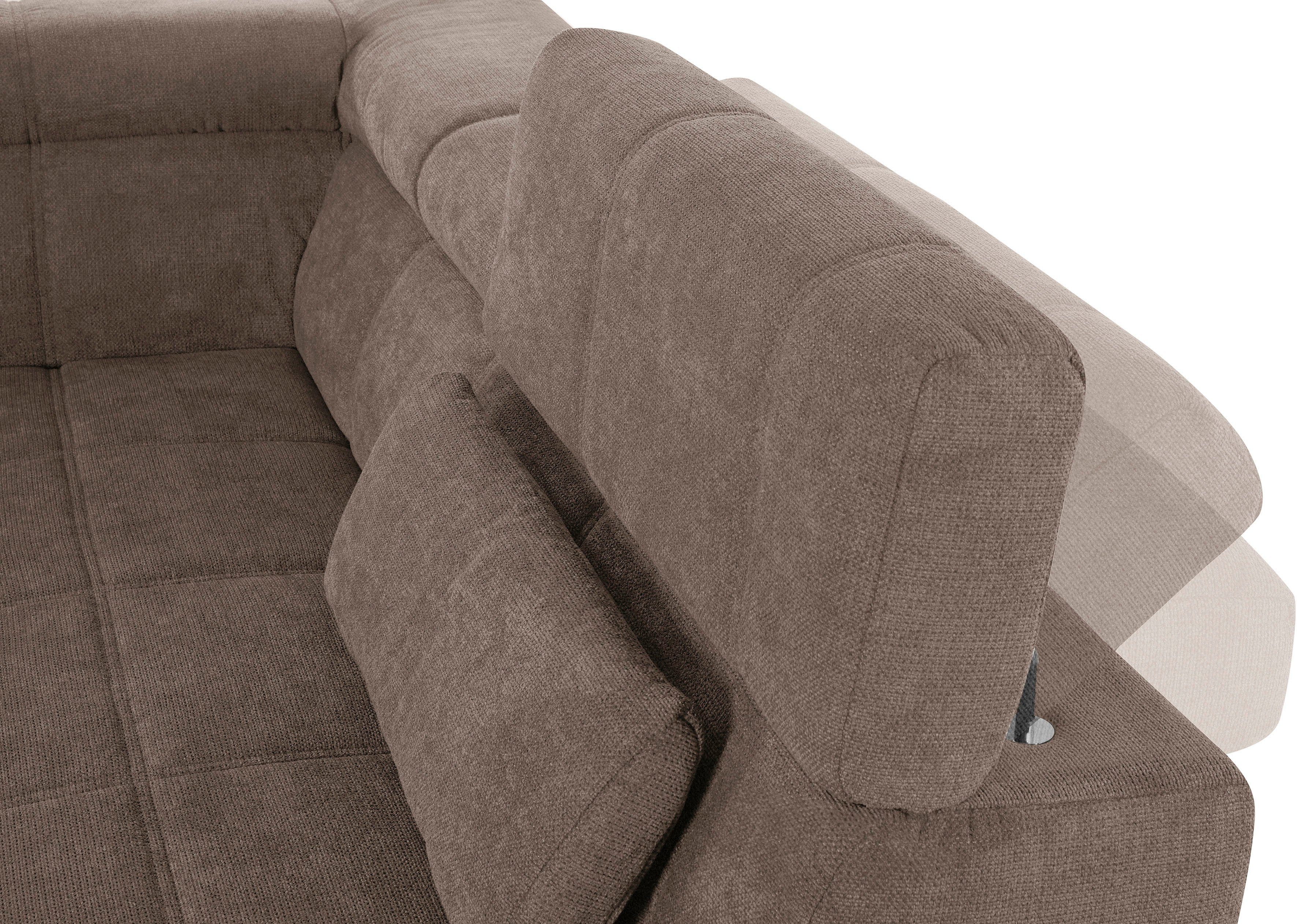 DOMO collection Hoekbank Brandon L-vorm, ook in leer met verstelbare hoofdsteun, naar keuze met verstelbare zitdiepte