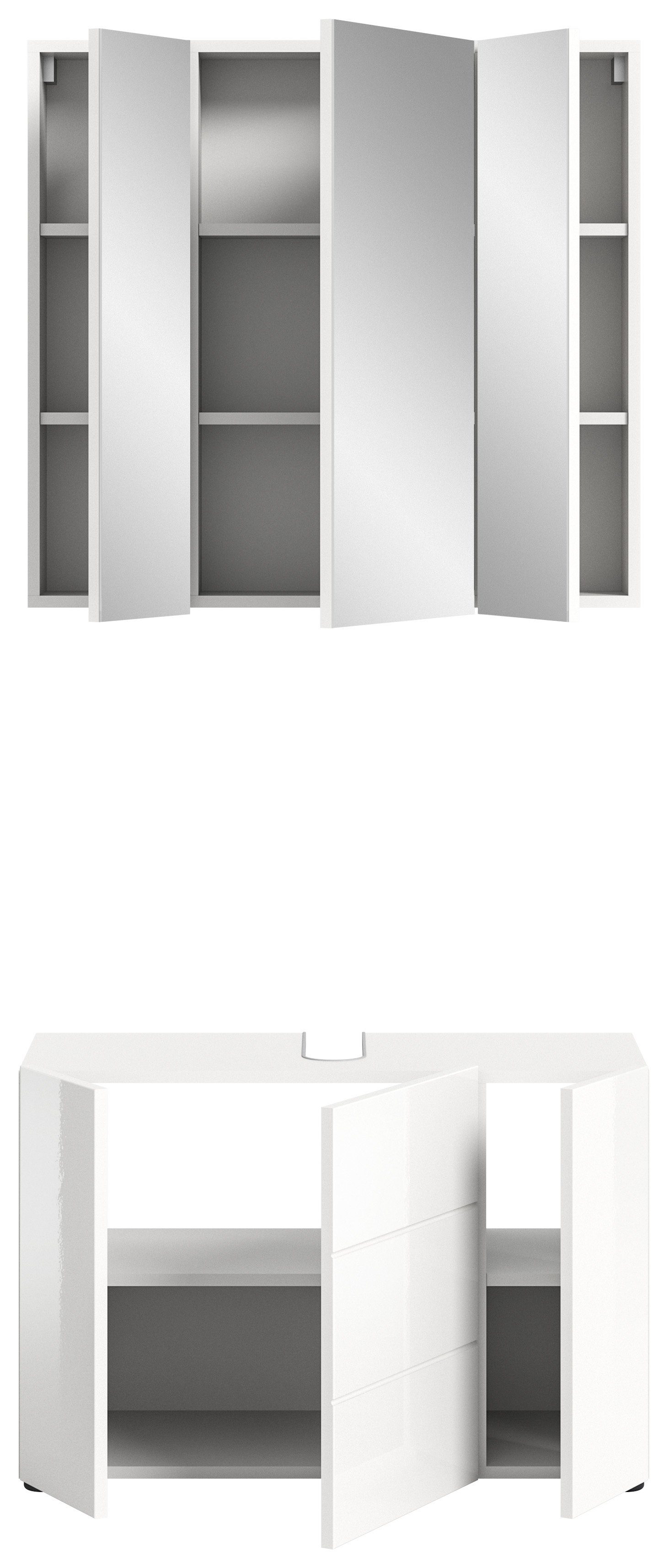 welltime Badmeubelset BIEL, TOPSELLER, 2-delig, incl. verlichting, MDF front, groeflook (2 stuks)