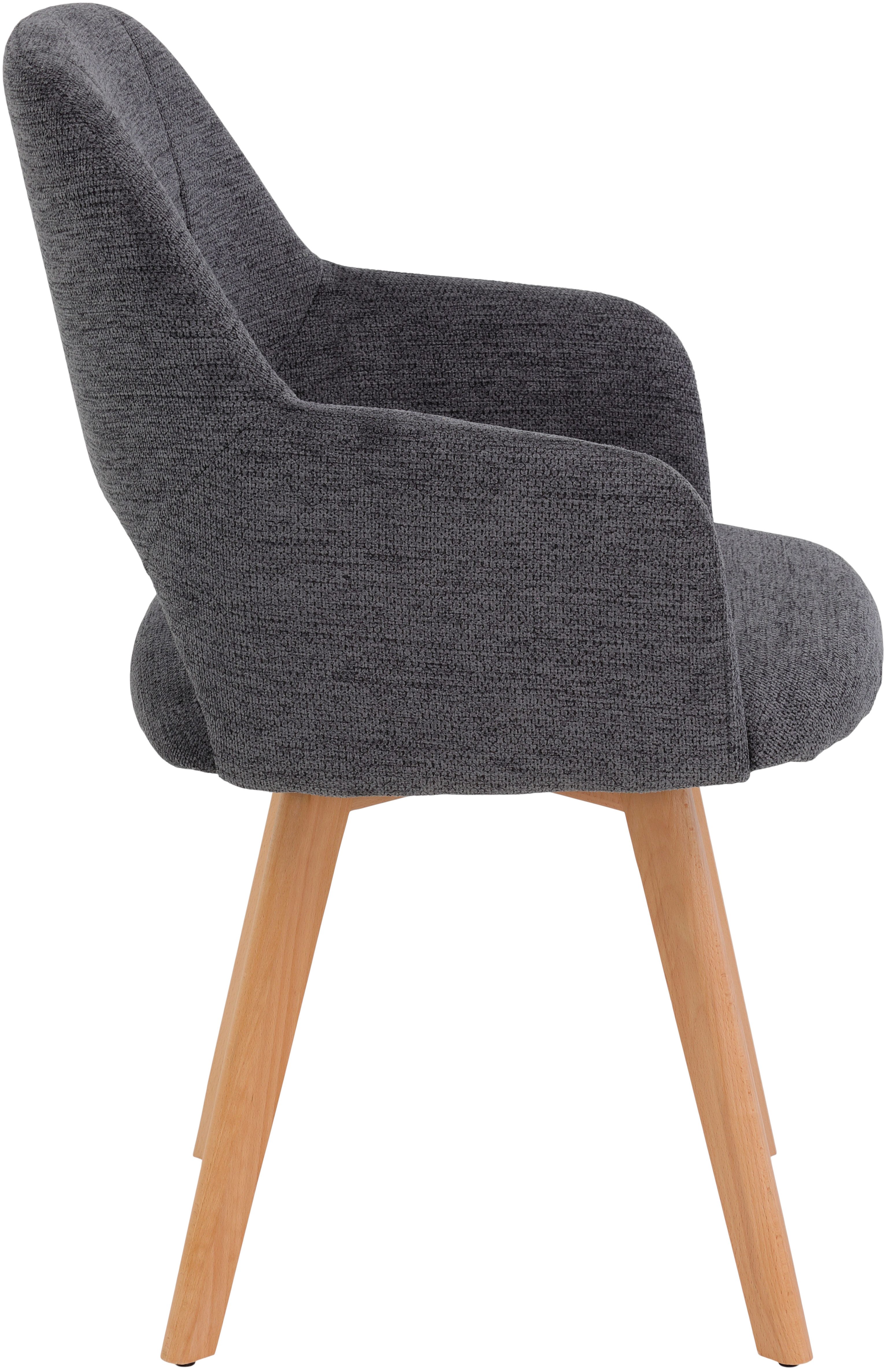 HELA Stoel met armleuningen SOFIA armstoel met massief houten frame, bekleding webstof Eetkamerstoel, fauteuil met armleuningen, subtiele ruguitsparing (set, 2 stuks)