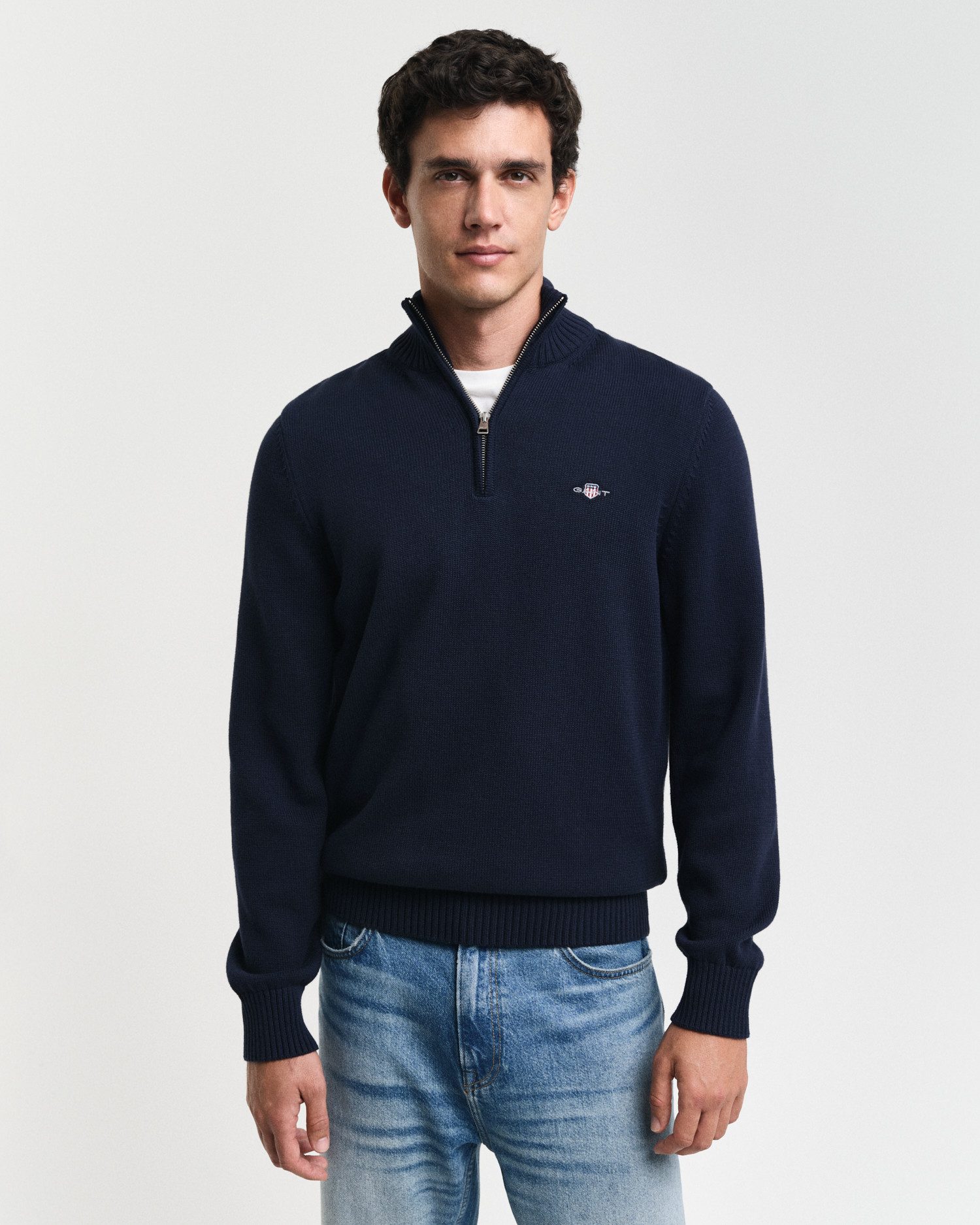 Gant Schipperstrui CASUAL COTTON HALFZIP met geborduurd grafisch logo op de borst