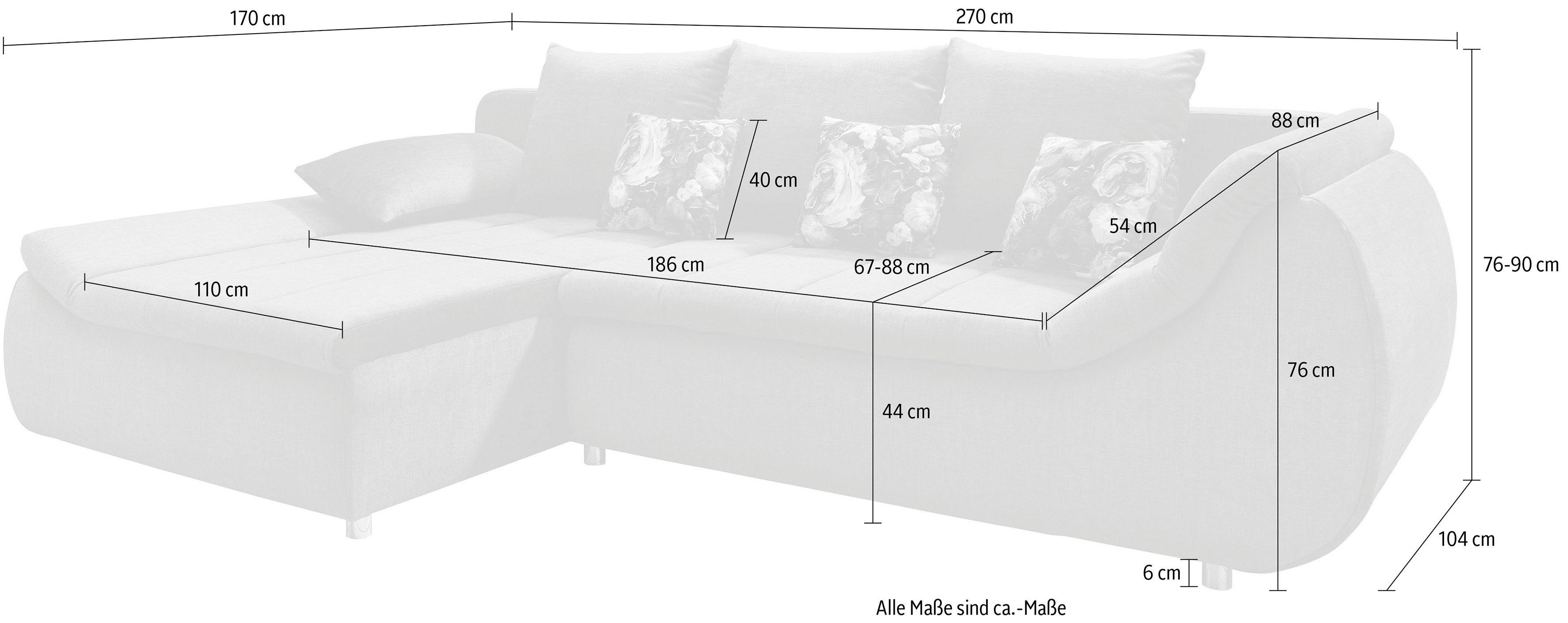 INOSIGN Hoekbank Imola elegant en modern, actuele stiksels in de zitting, comfortabel, L-vorm