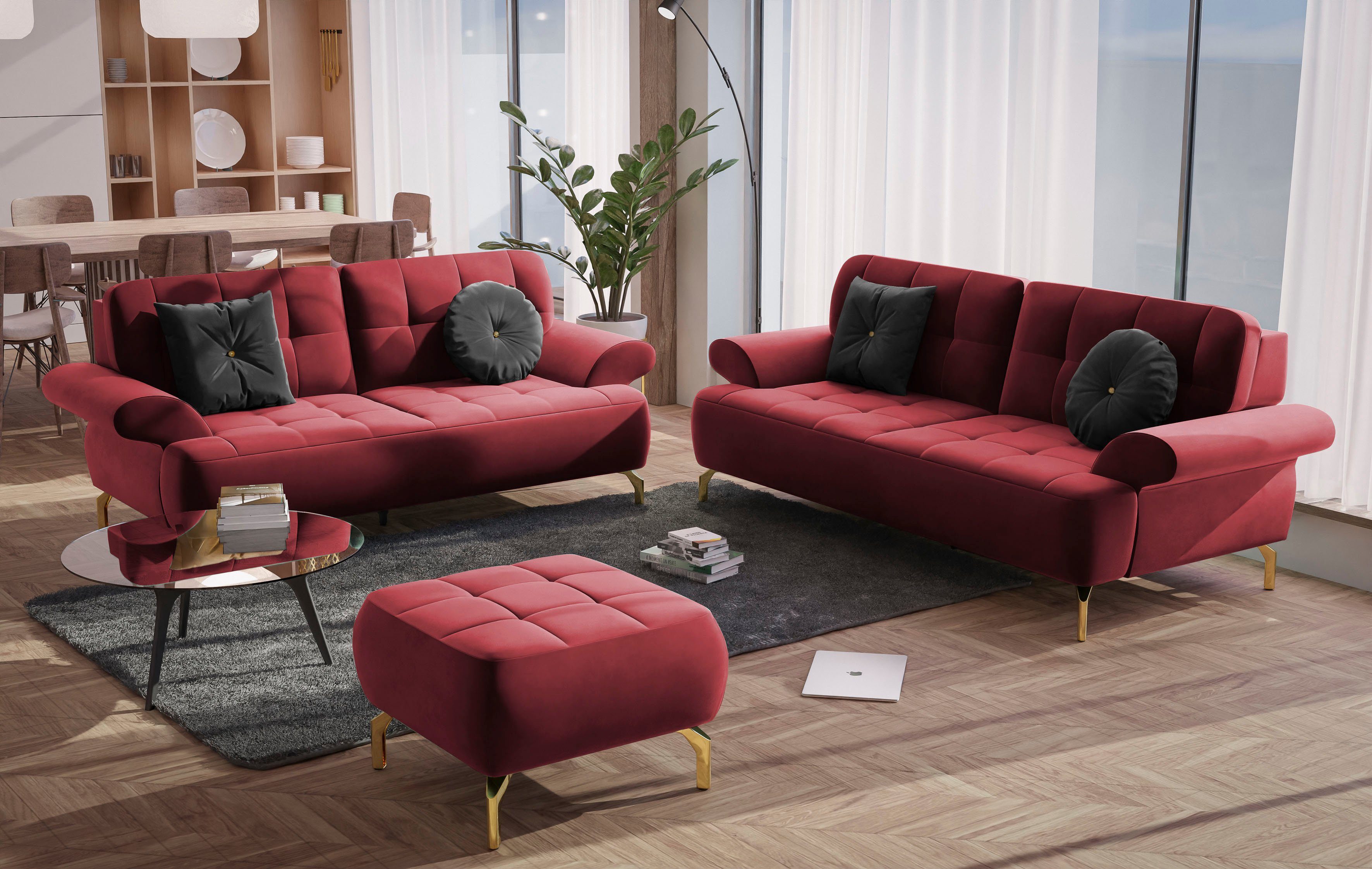 sit&more 2,5-zitsbank Orient 1 incl. 2 sierkussens met strassteentjes, goudkleurige metalen poten